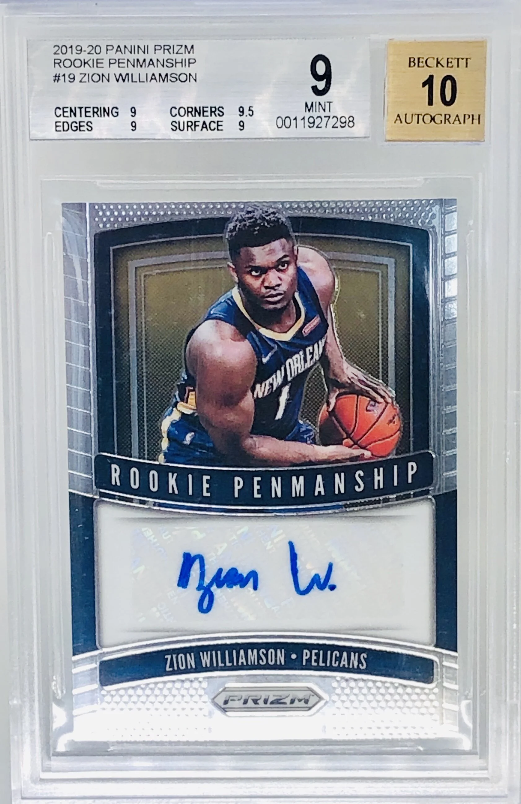 2019-20 Panini Prizm Rookie Penmanship Zion Williamson BGS 9