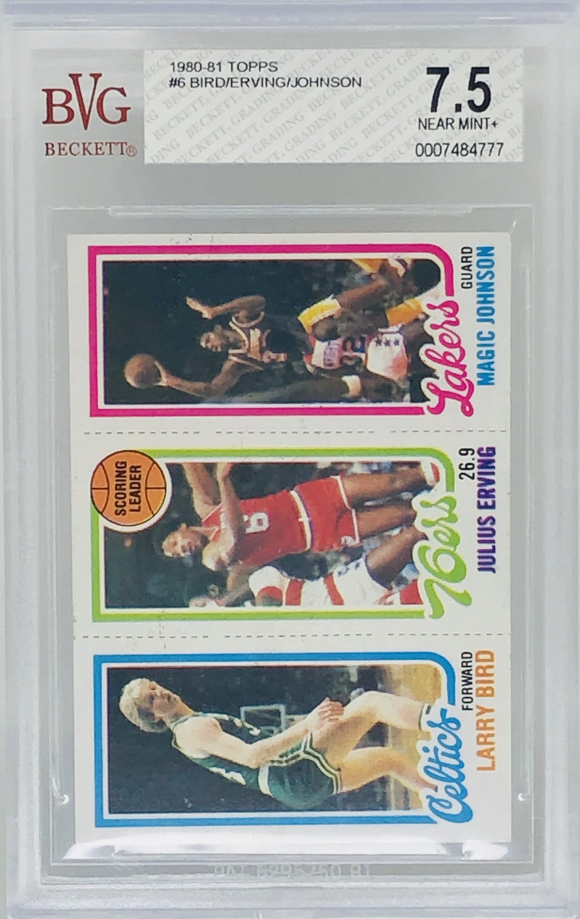 1980-81 Topps Magic Johnson Larry Bird Julius Erving RC BVG 7.5