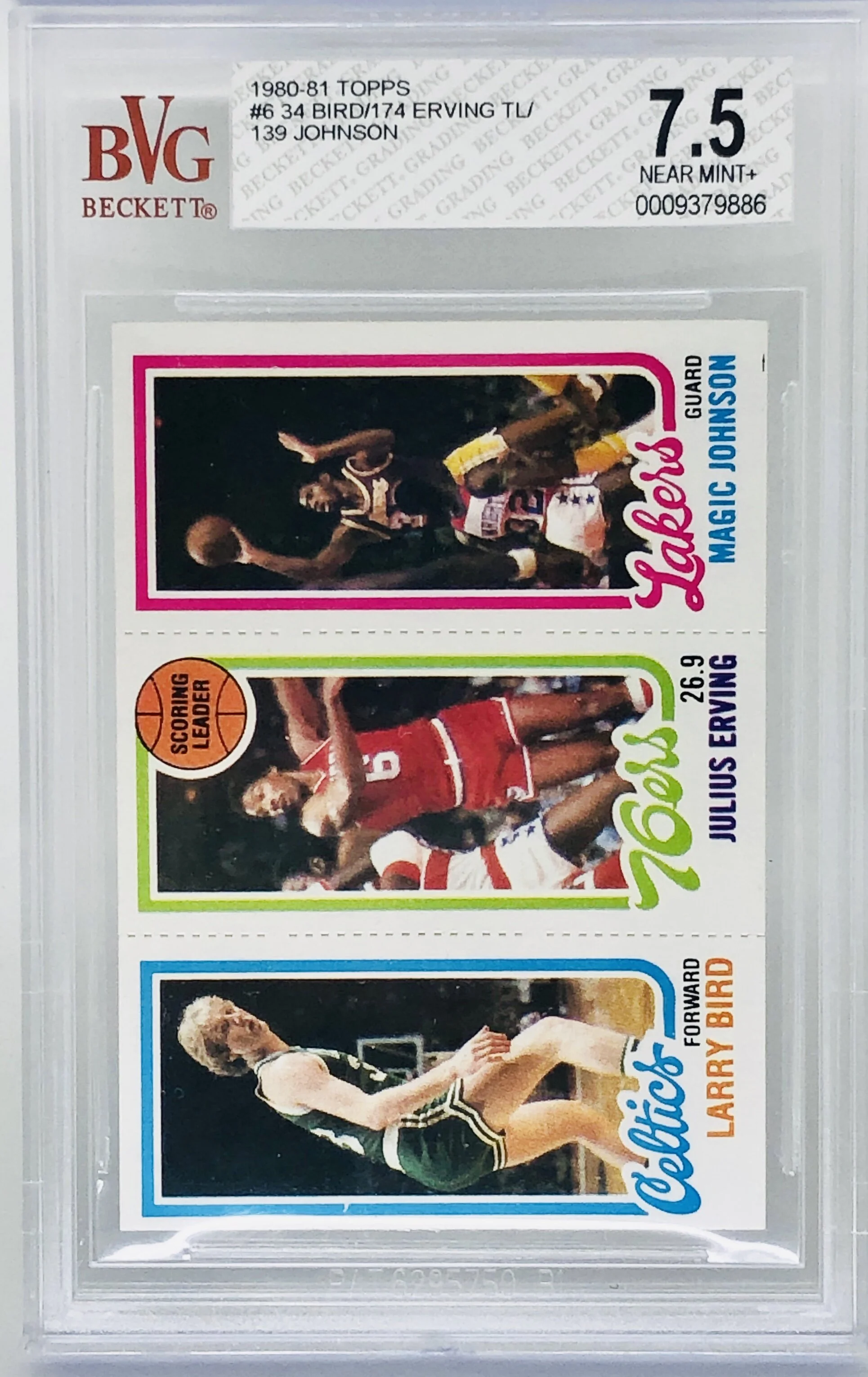 1980-81 Topps Magic Johnson Larry Bird Julius Erving RC BVG 7.5