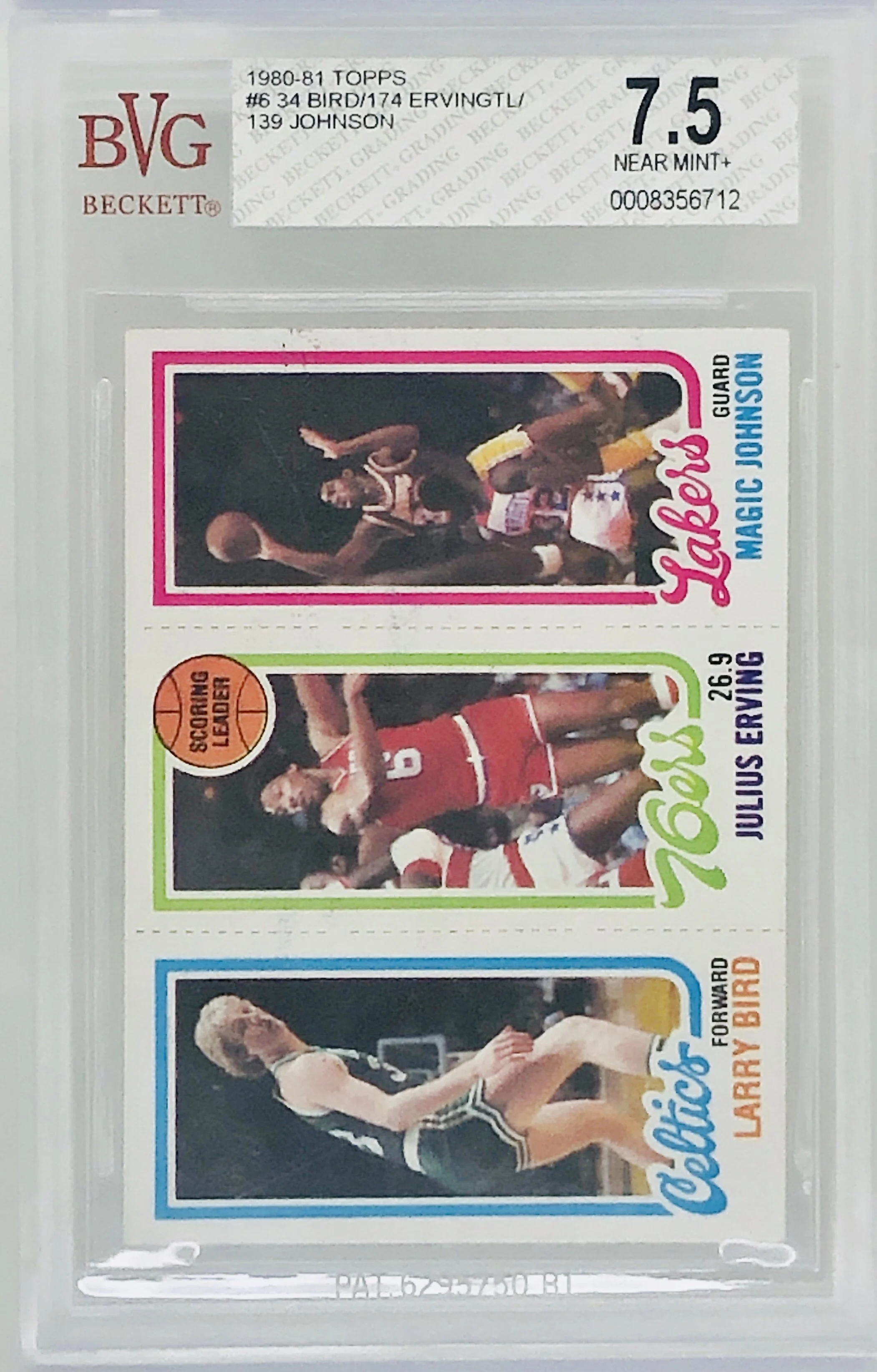 1980-81 Topps Magic Johnson Larry Bird Julius Erving RC BVG 7.5
