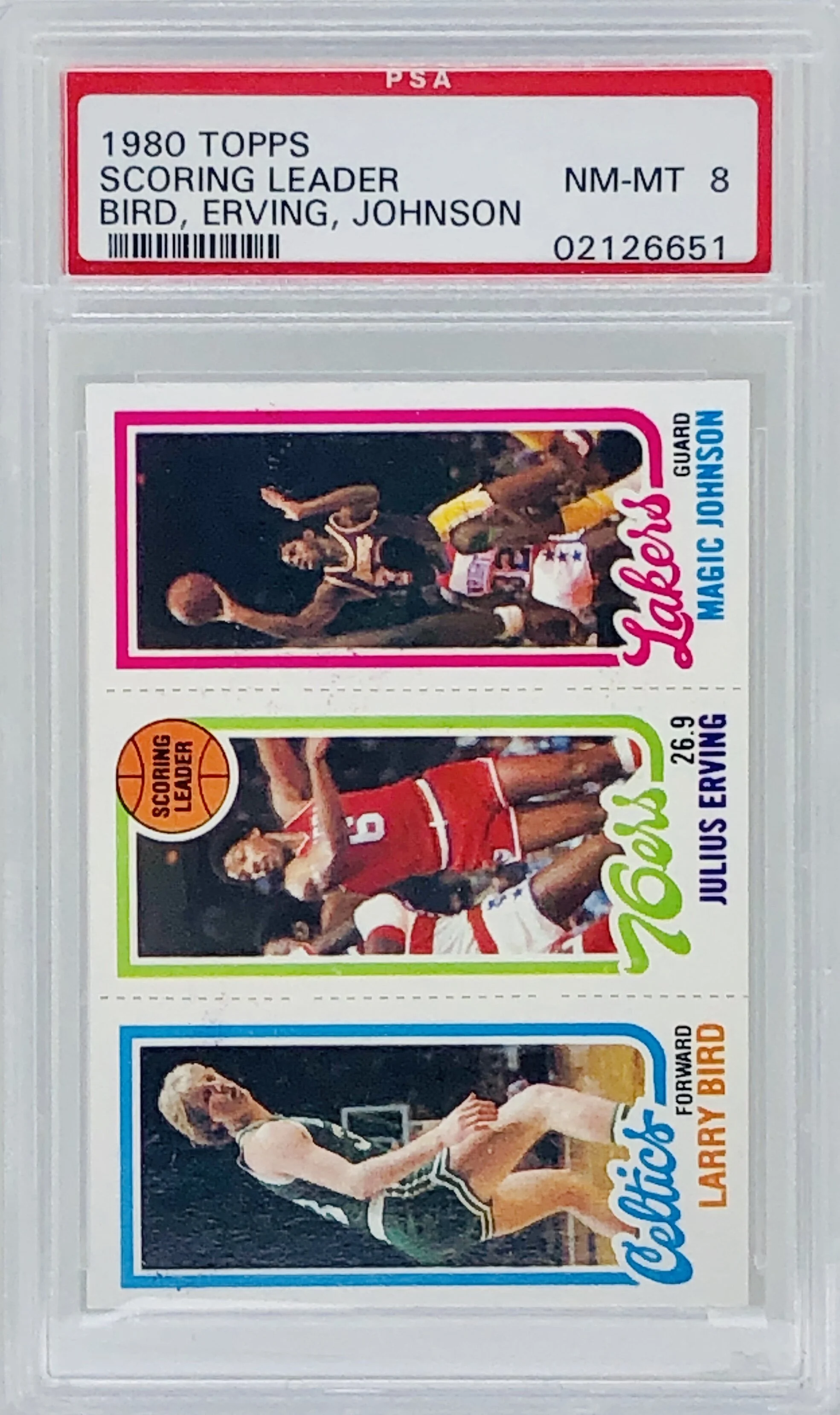 1980-81 Topps Magic Johnson Larry Bird Julius Erving RC PSA 8