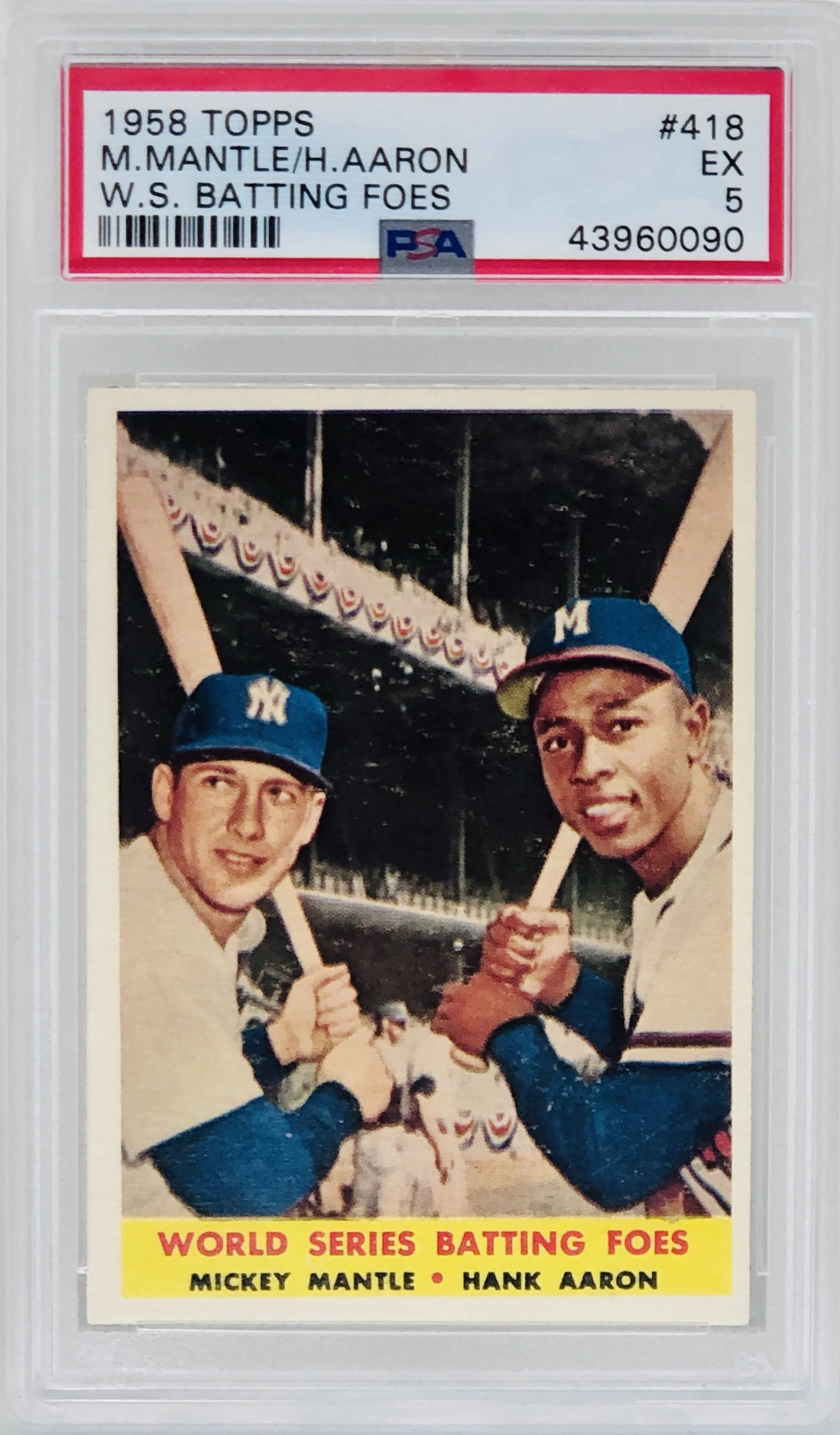 1958 Topps World Series Batting Foes Mantle / Aaron PSA 5