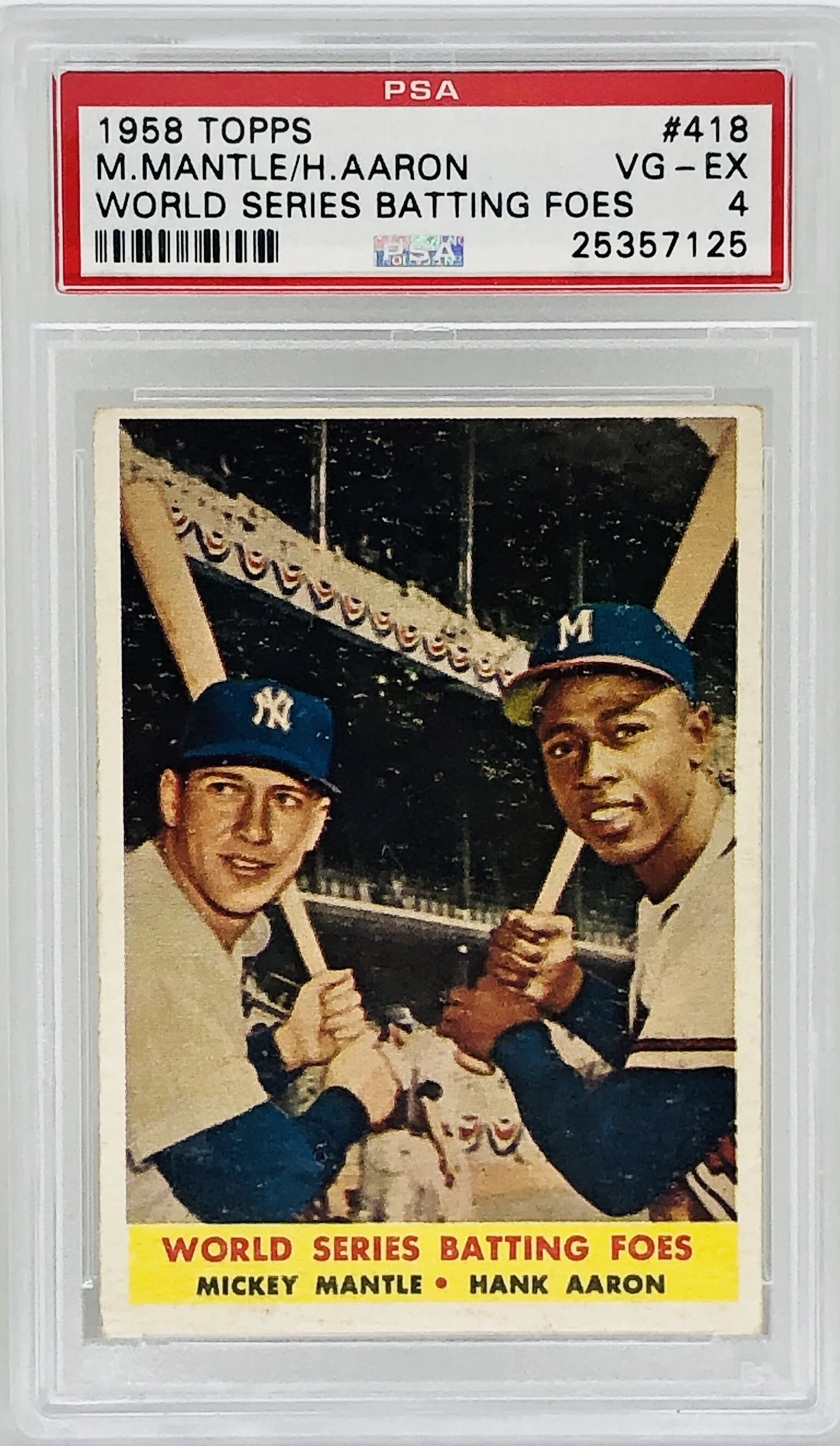 1958 Topps World Series Batting Foes Mantle / Aaron PSA 4