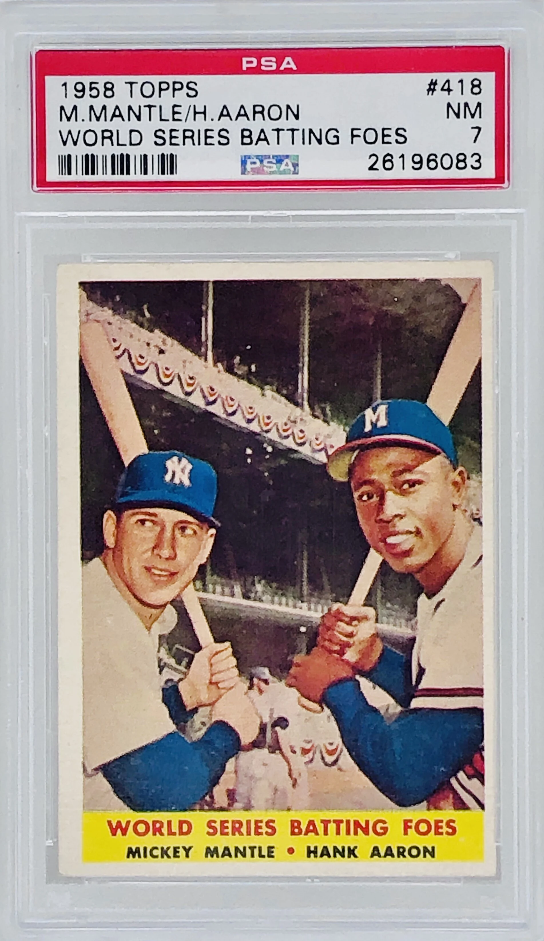 1958 Topps World Series Batting Foes Mantle / Aaron PSA 7