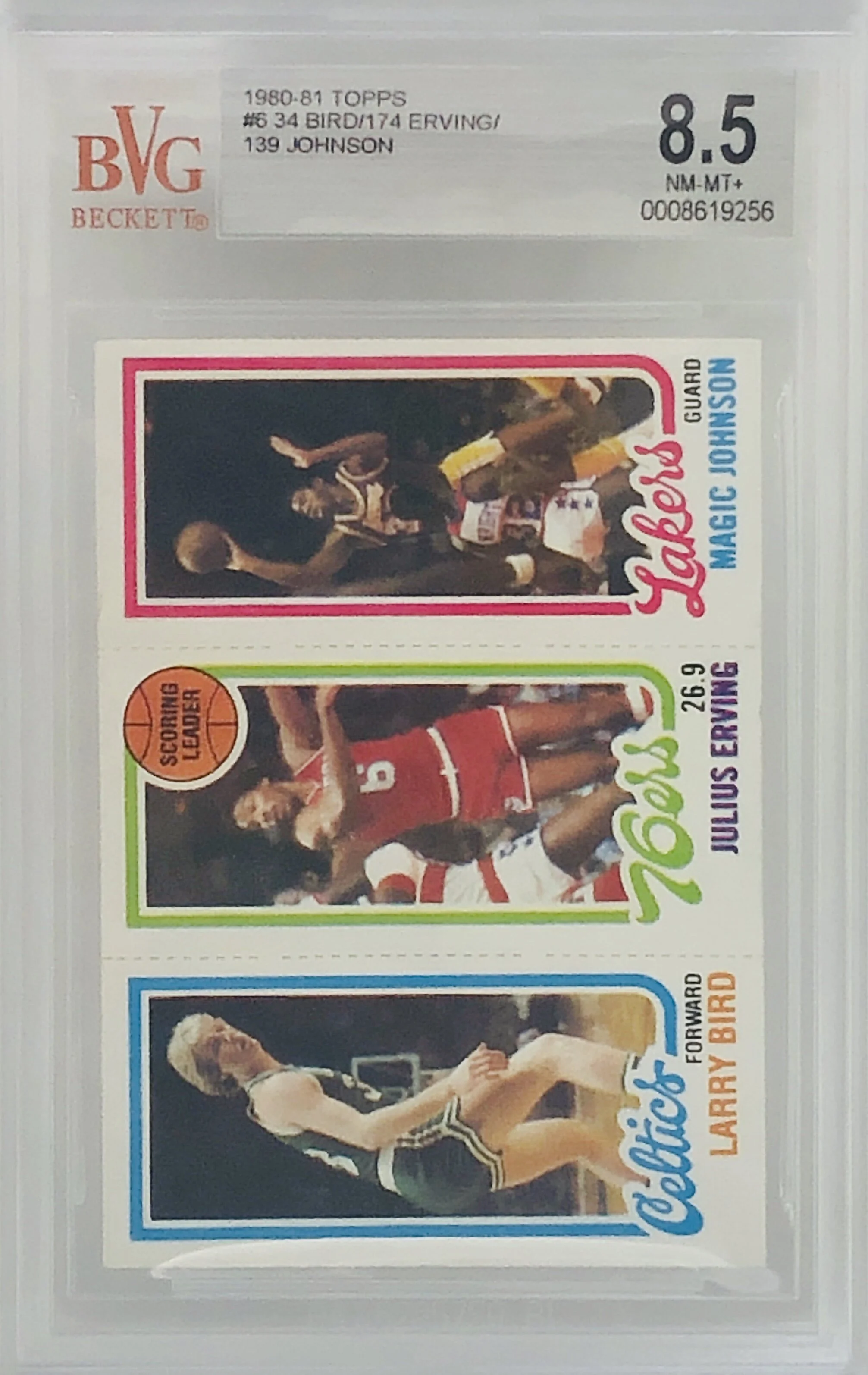1980-81 Topps Magic Johnson Larry Bird Julius Erving RC BVG 8.5