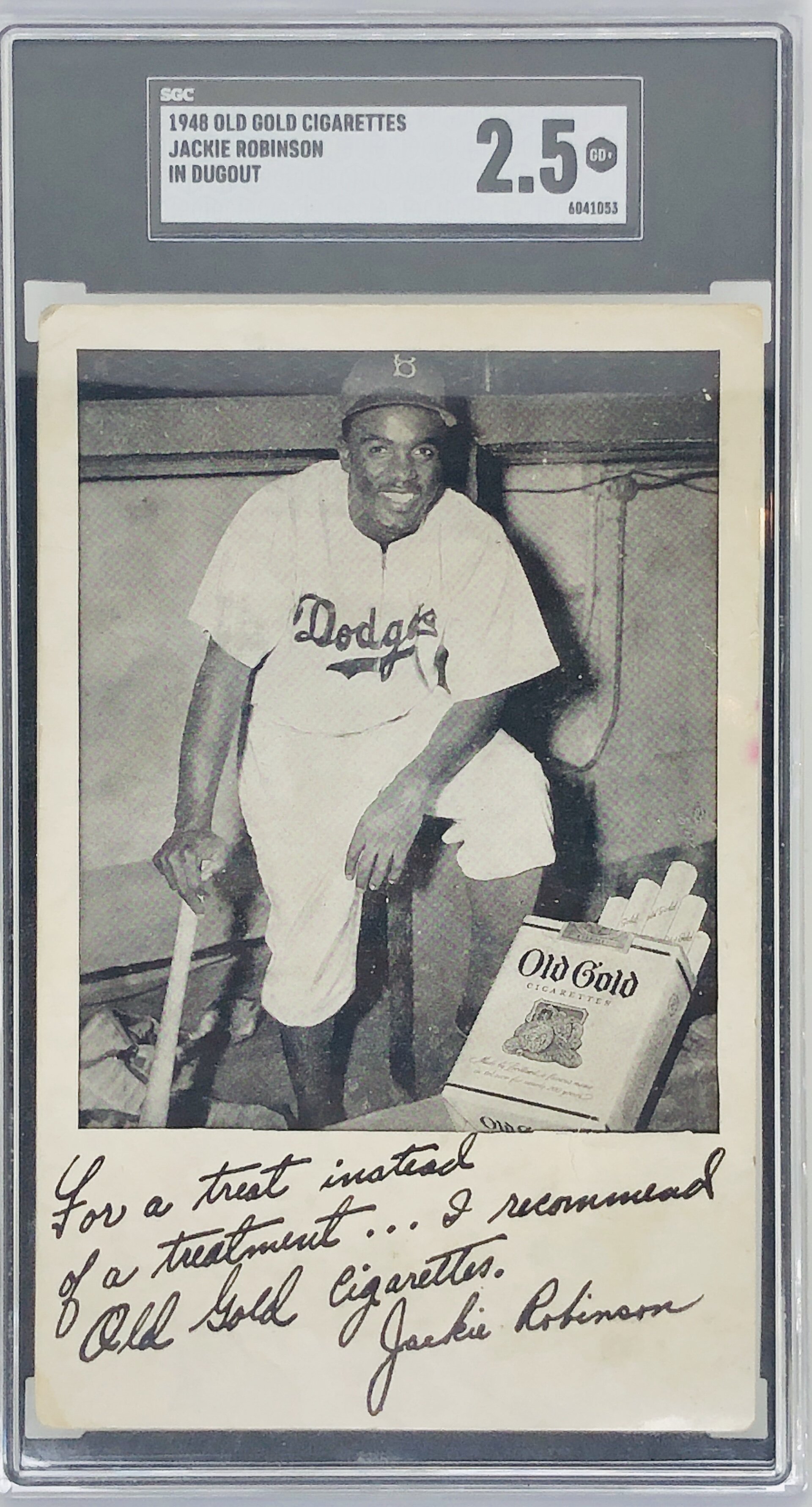 1948 Old Gold Cigarettes Jackie Robinson Kneeling in Dugout SGC 2.5
