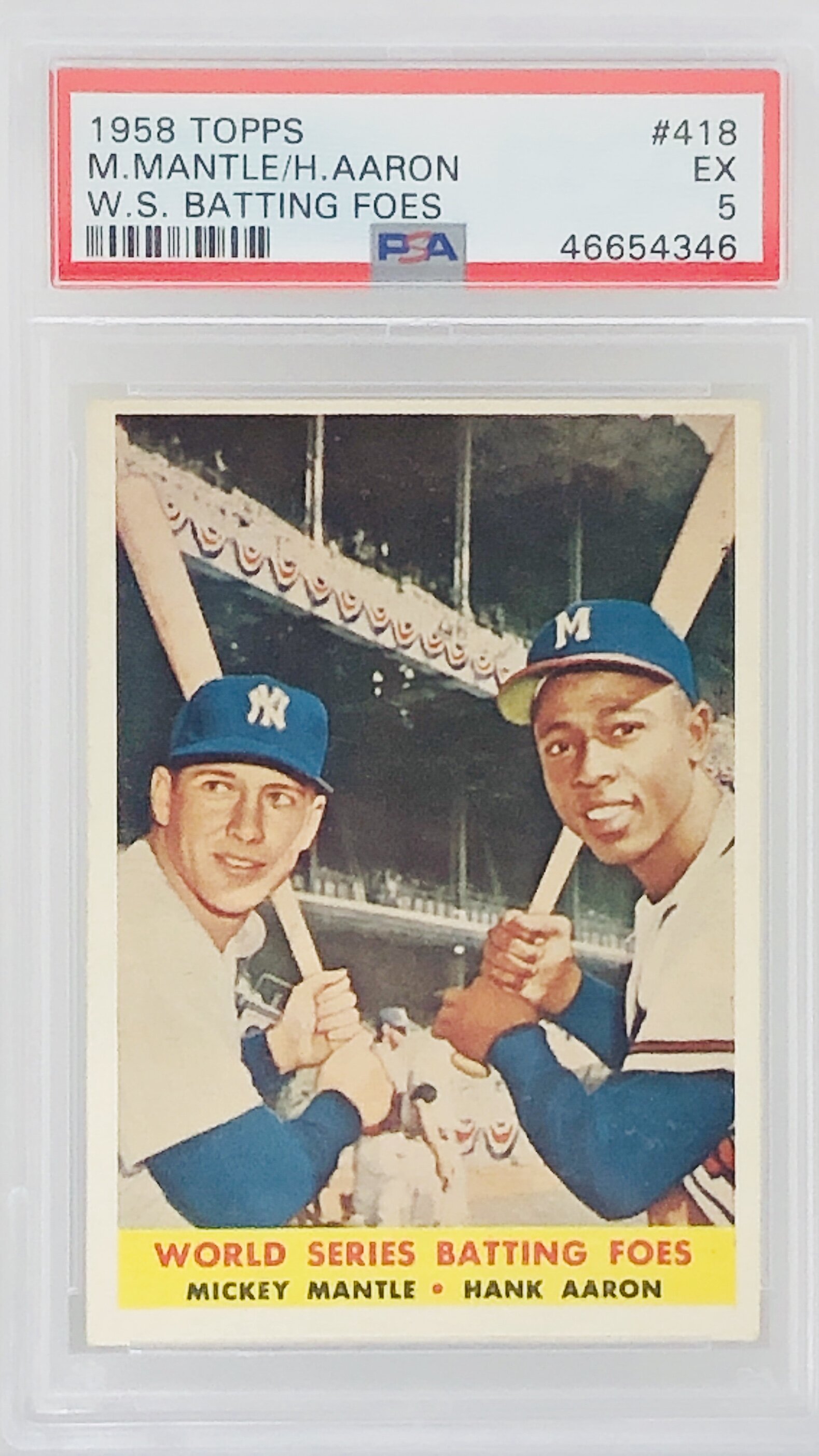 1958 Topps World Series Batting Foes Mantle / Aaron PSA 5