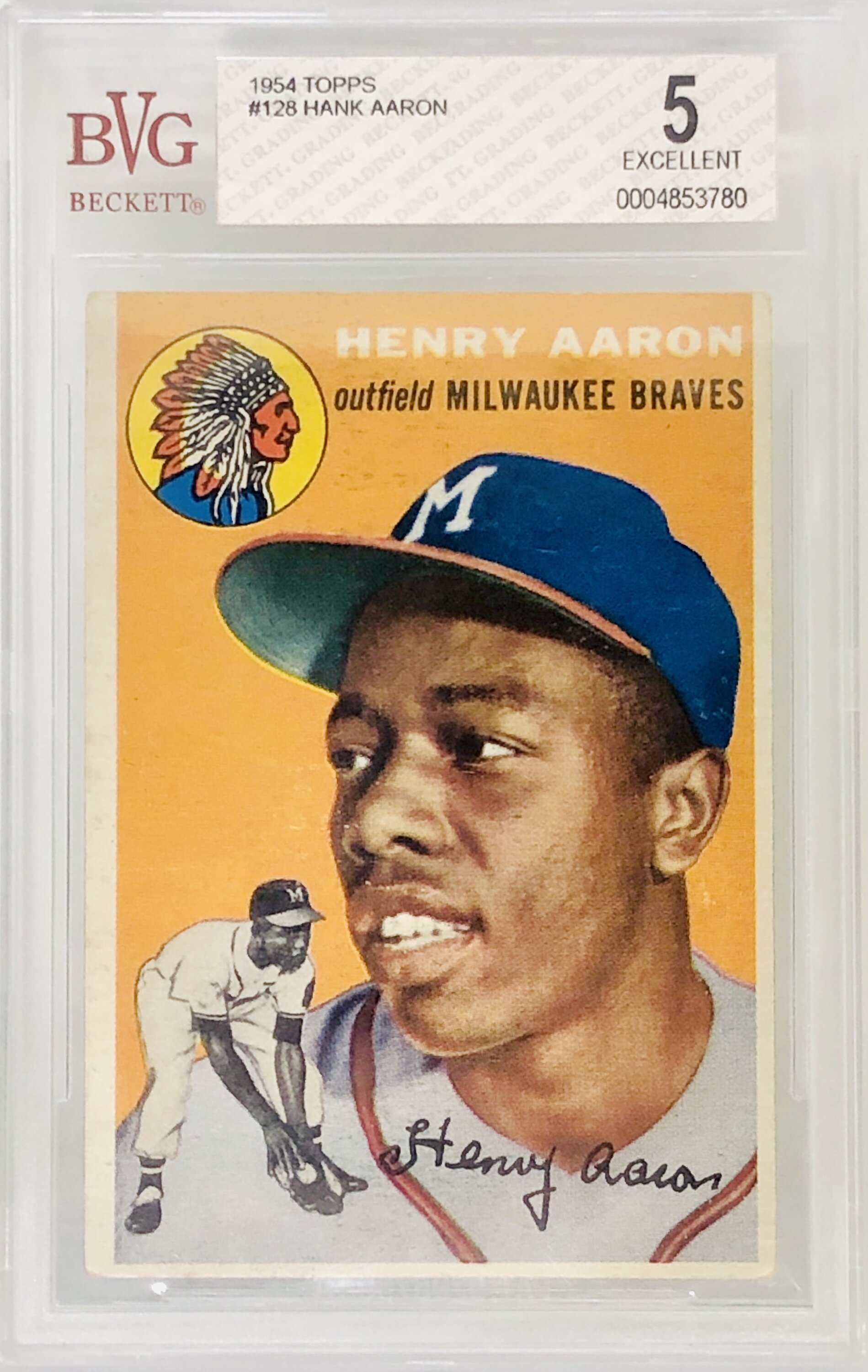 1954 Topps #128 Hank Aaron Rookie Card RC BVG 5