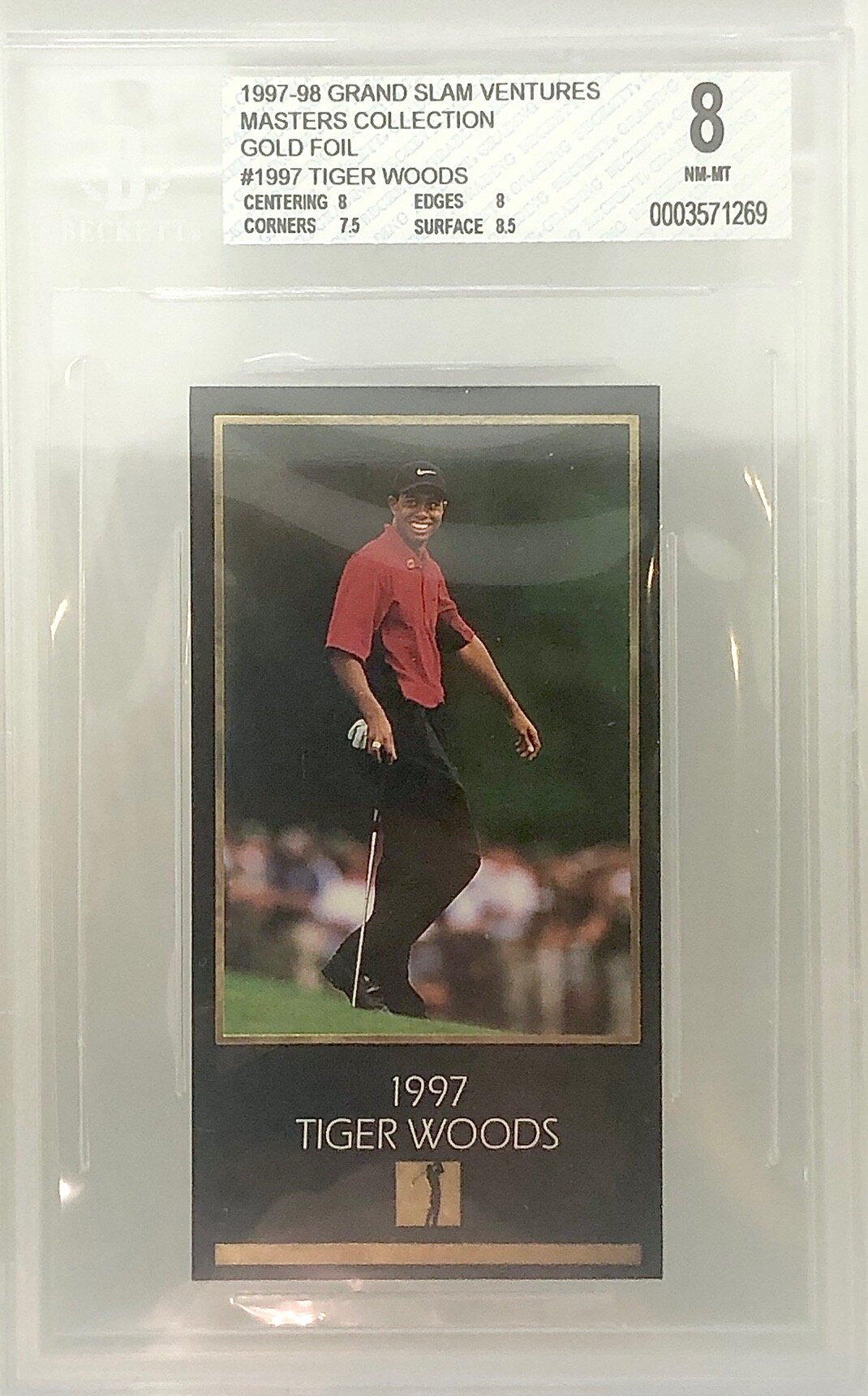 1997-98 Grand Slam Ventures Masters Collection Tiger Woods Gold Foil BGS 8
