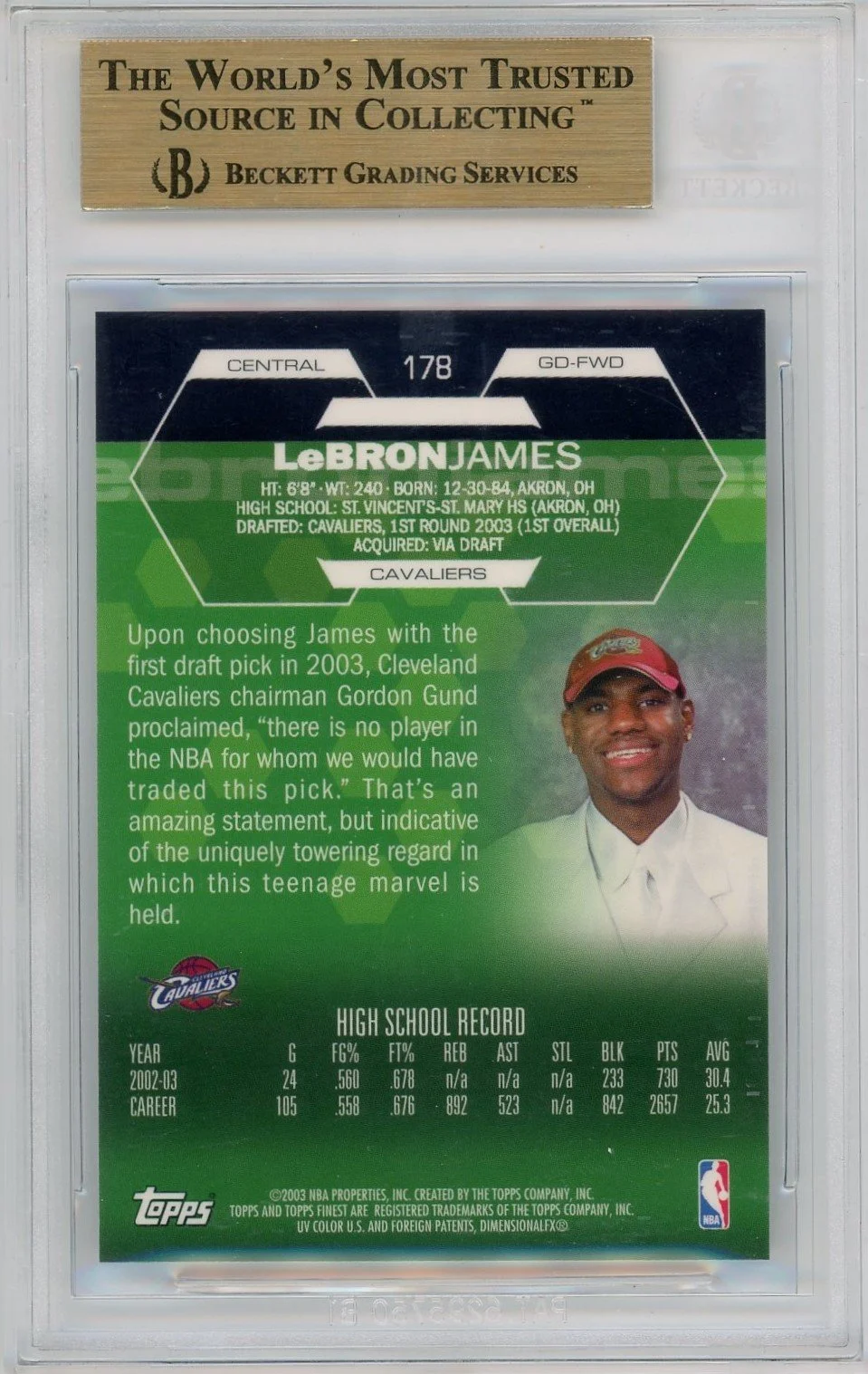 2002-03 Topps Finest LeBron James XRC BGS 9.5 Gem Mint — Top 