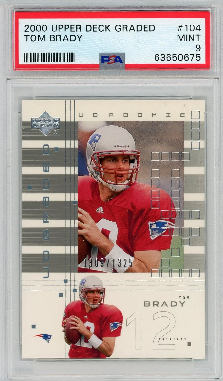 tom brady graded cards Autographed 2000 Upper Deck UD Rookie Card #104 New England Patriots BGS 9.5 Auto Grade Gem Mint 10 #540/1325 Beckett BAS #13060280 2000 UD Graded #104 Tom