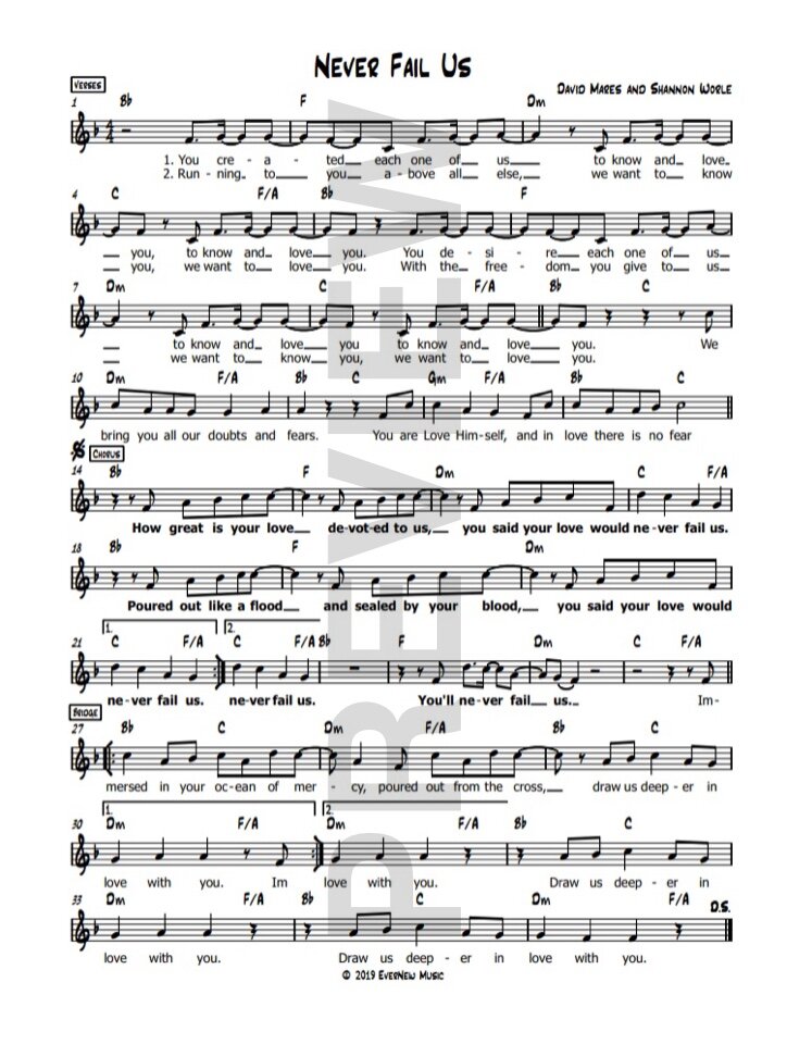 Never Fail Us Sheet Music