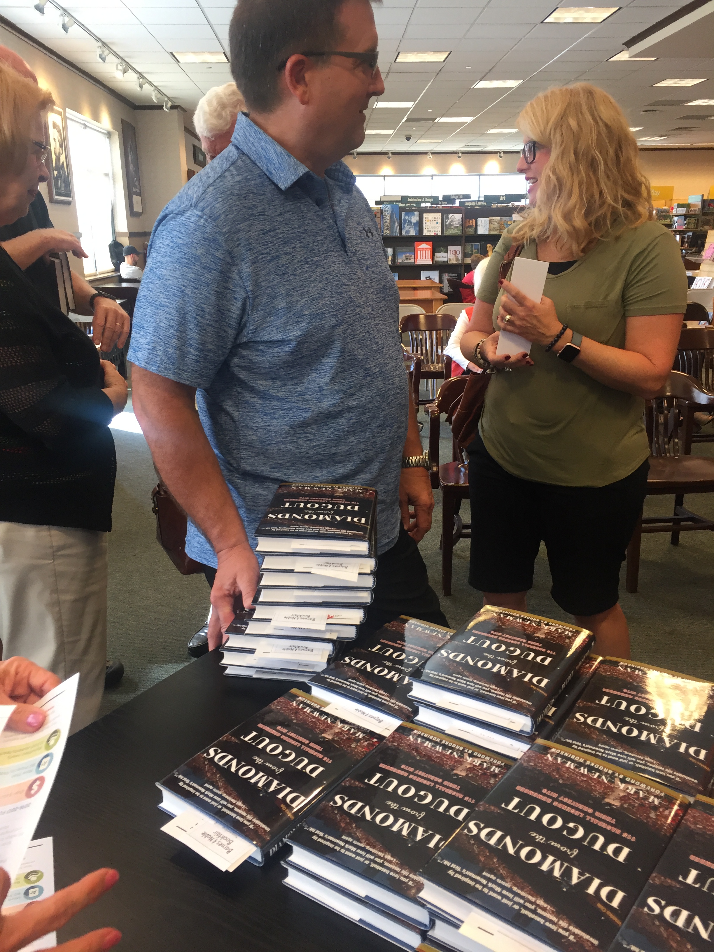  Thanks to Leanne and Randy Mauer for handing me SEVEN books to sign! It was nice to personalize every one of them. Her own copy has my old Whiffle ball lineup on the title page -- 9 lines each reading "Rod Carew". 