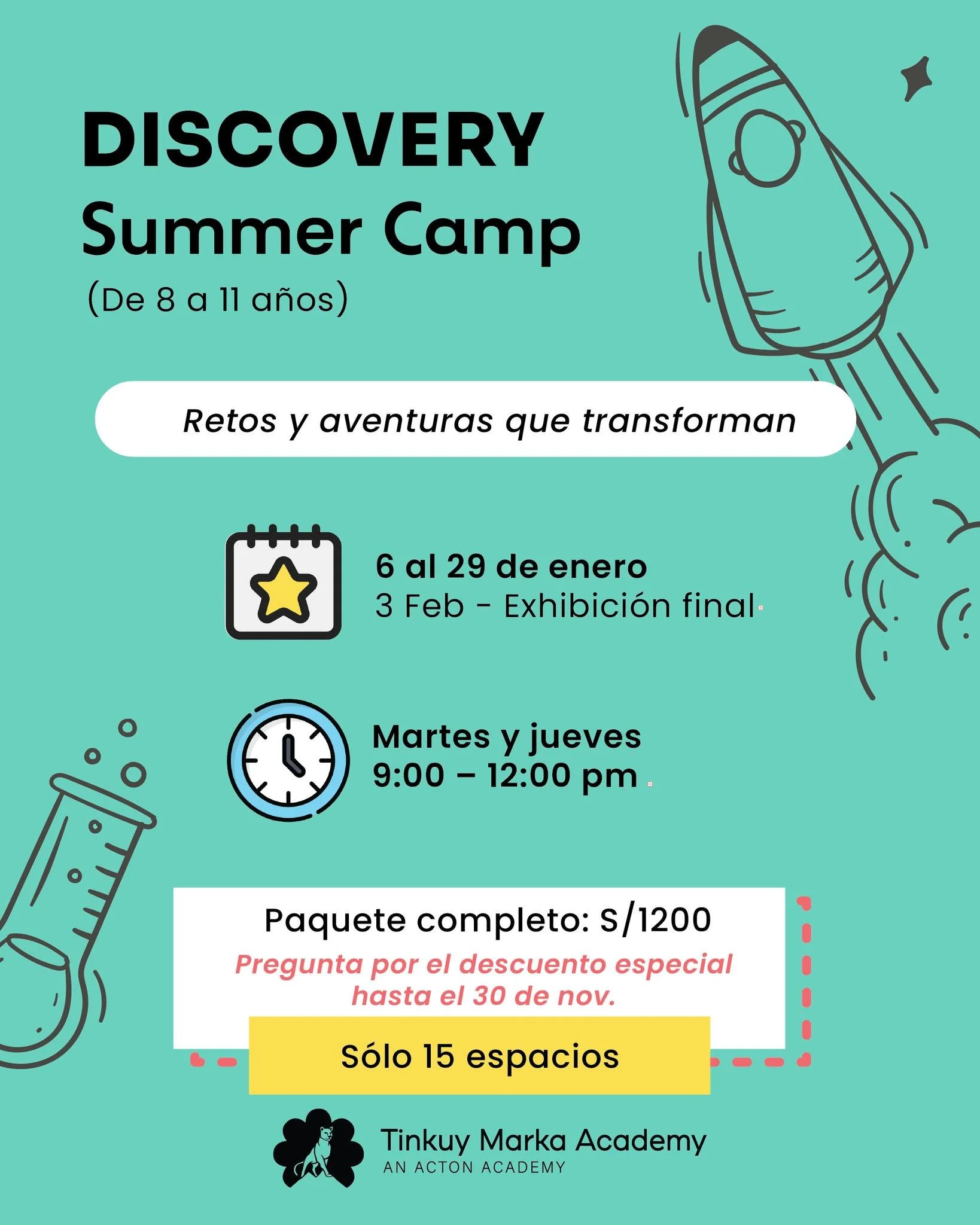 &iexcl;Este verano, te invitamos a un viaje diferente!
✨Discovery Summer Camp✨
Ni&ntilde;os y ni&ntilde;as de 8 a 11 a&ntilde;os participan en proyectos creativos y colaborativos que despiertan su curiosidad y les animan a descubrir de lo que son cap