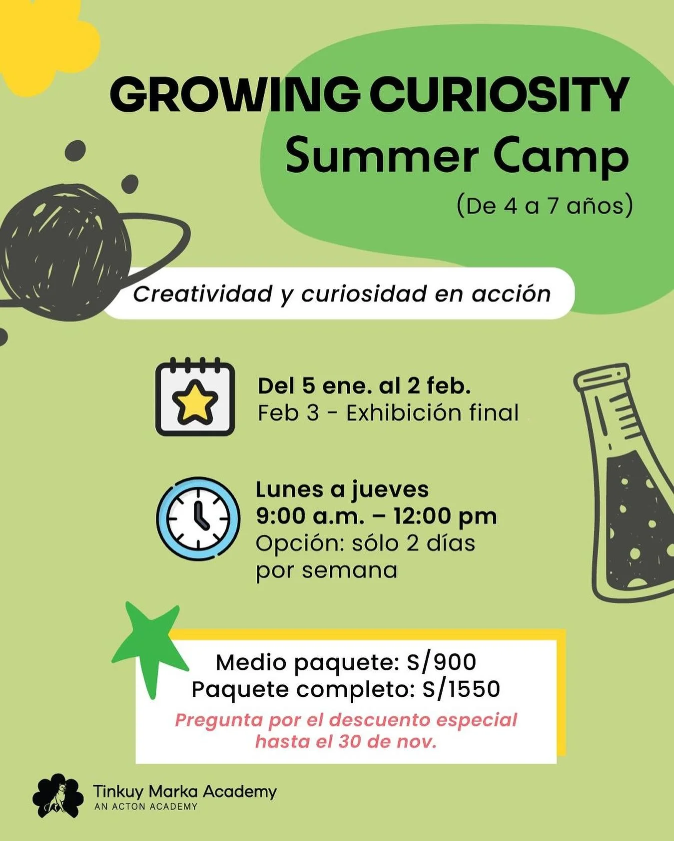 Un espacio donde la creatividad y curiosidad se encuentran 🚀

✨Spark Summer Camp✨
Pumas de 4 a 7 a&ntilde;os exploran arte y ciencia a trav&eacute;s de materiales, experimentos y proyectos que despiertan su imaginaci&oacute;n y los animan a descubri