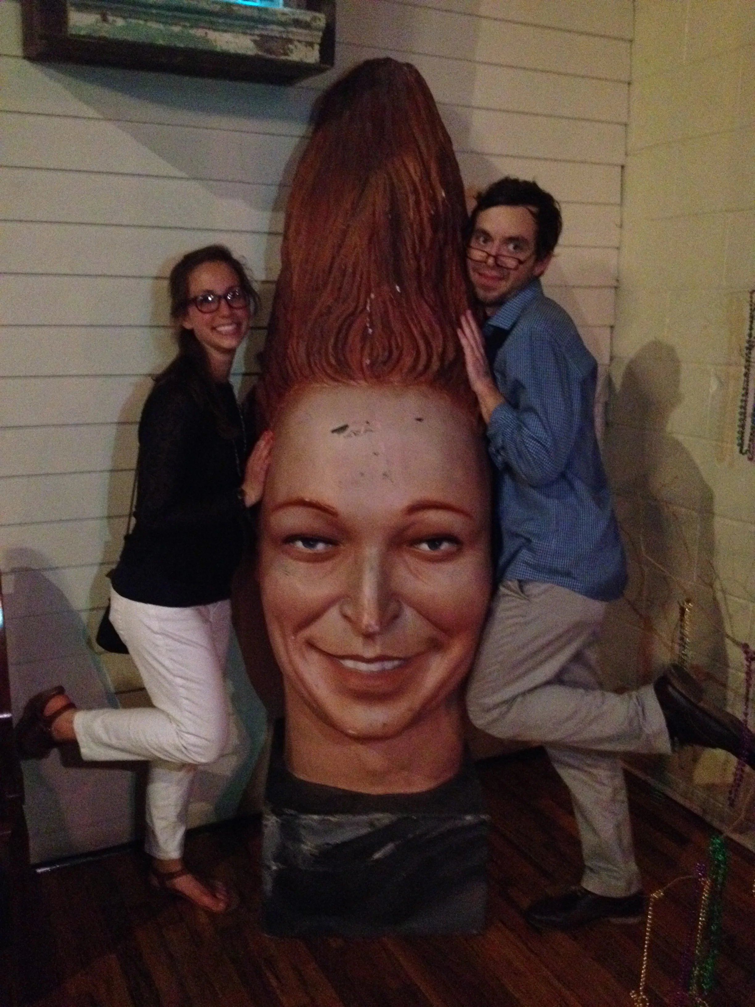 Jonathan and I posed by this creepy Mardi Gras float statue on this night at Rock 'n' Bowl before we left for Camellia Grill. 