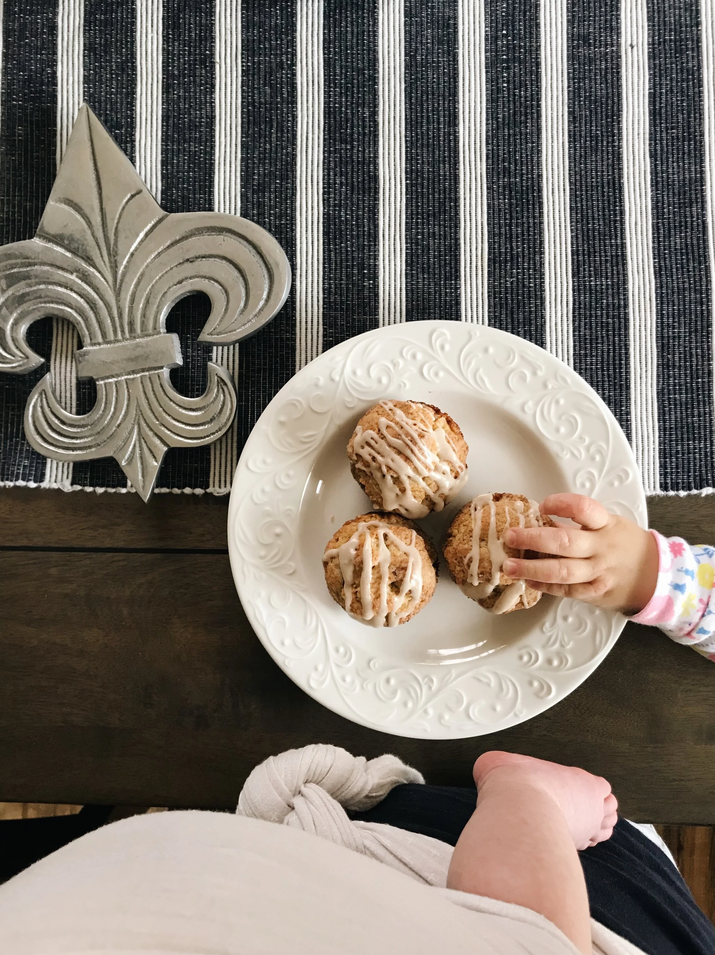After glazing, your scones are ready to be devoured and crumbled on top of your newborn-in-a-wrap’s head!