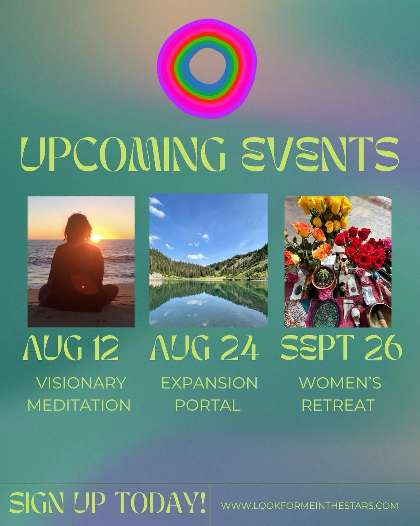 ⚡️UPCOMING EVENTS⚡️

VISIONARY MEDITATION classes start back up next Tuesday August 12th : 8pm EST // 2pm HST. One hour via zoom✨sliding scale. These classes will be held bi-weekly. 

EXPANSION PORTAL (40 day group container) starts August 24th : 2pm