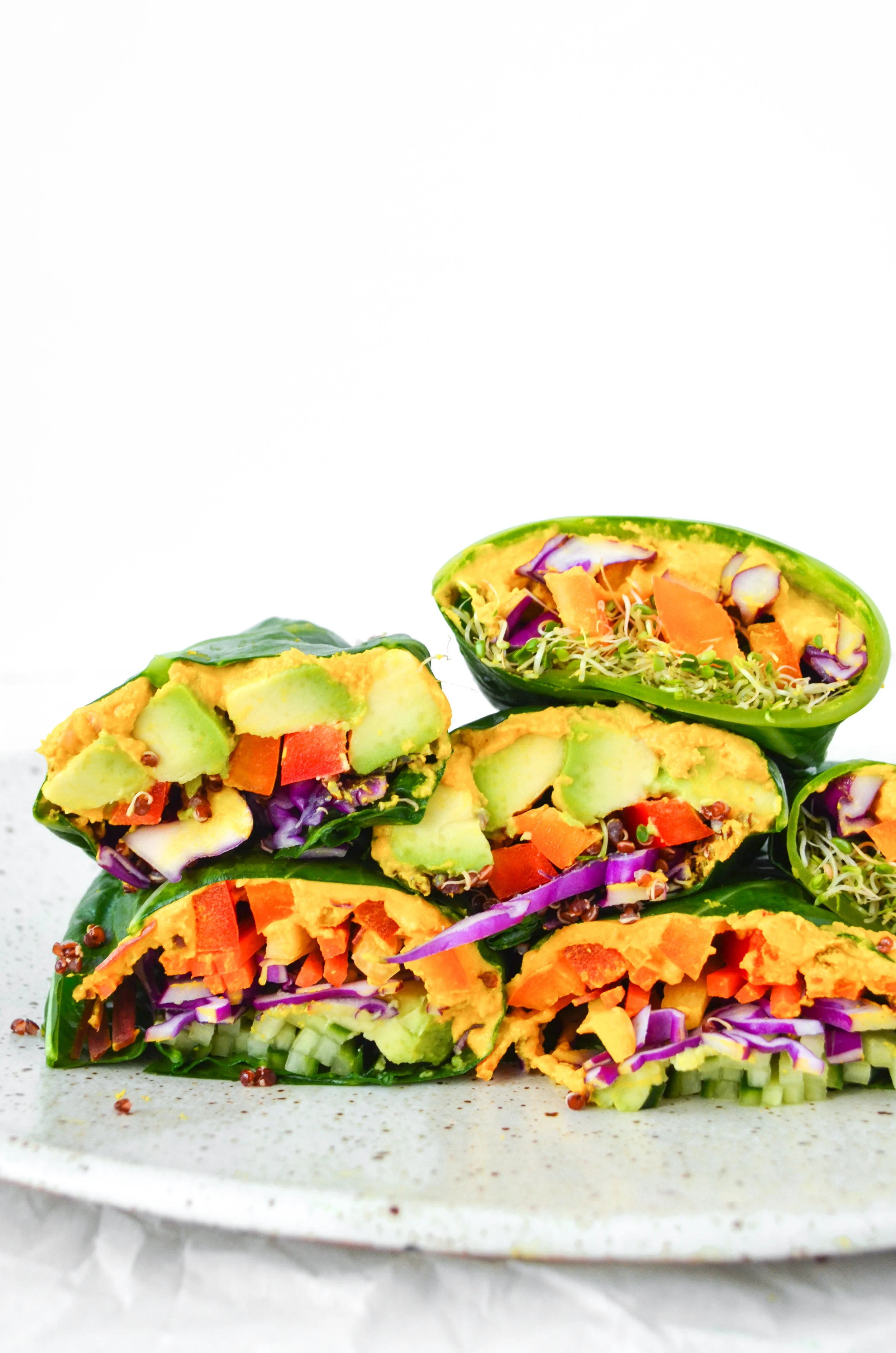 paleo collard wraps with turmeric tahini hummus // #ShiraRD #paleo #refinedsugarfree #SnacksbyShira