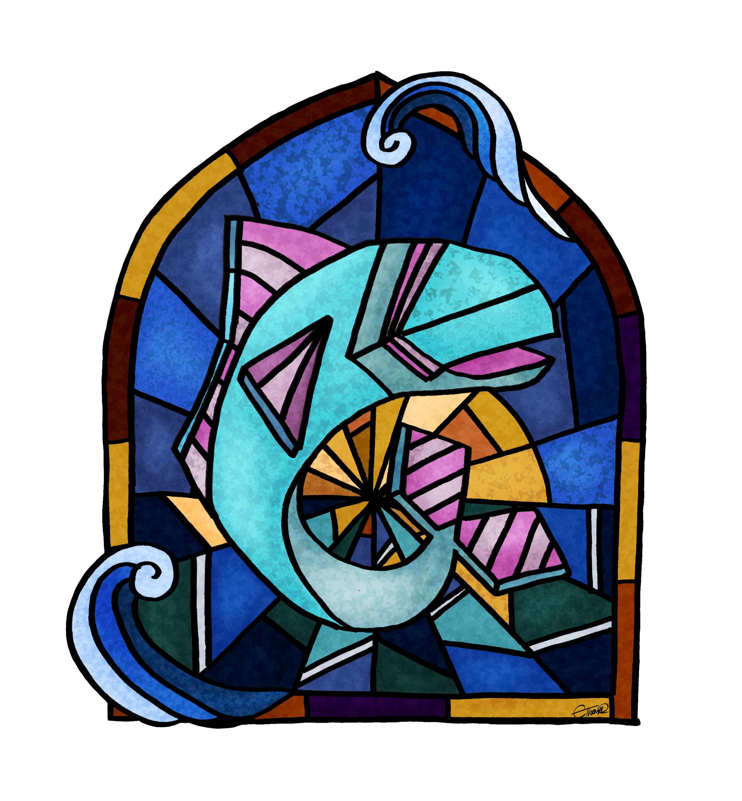 Stained glass window of a fish