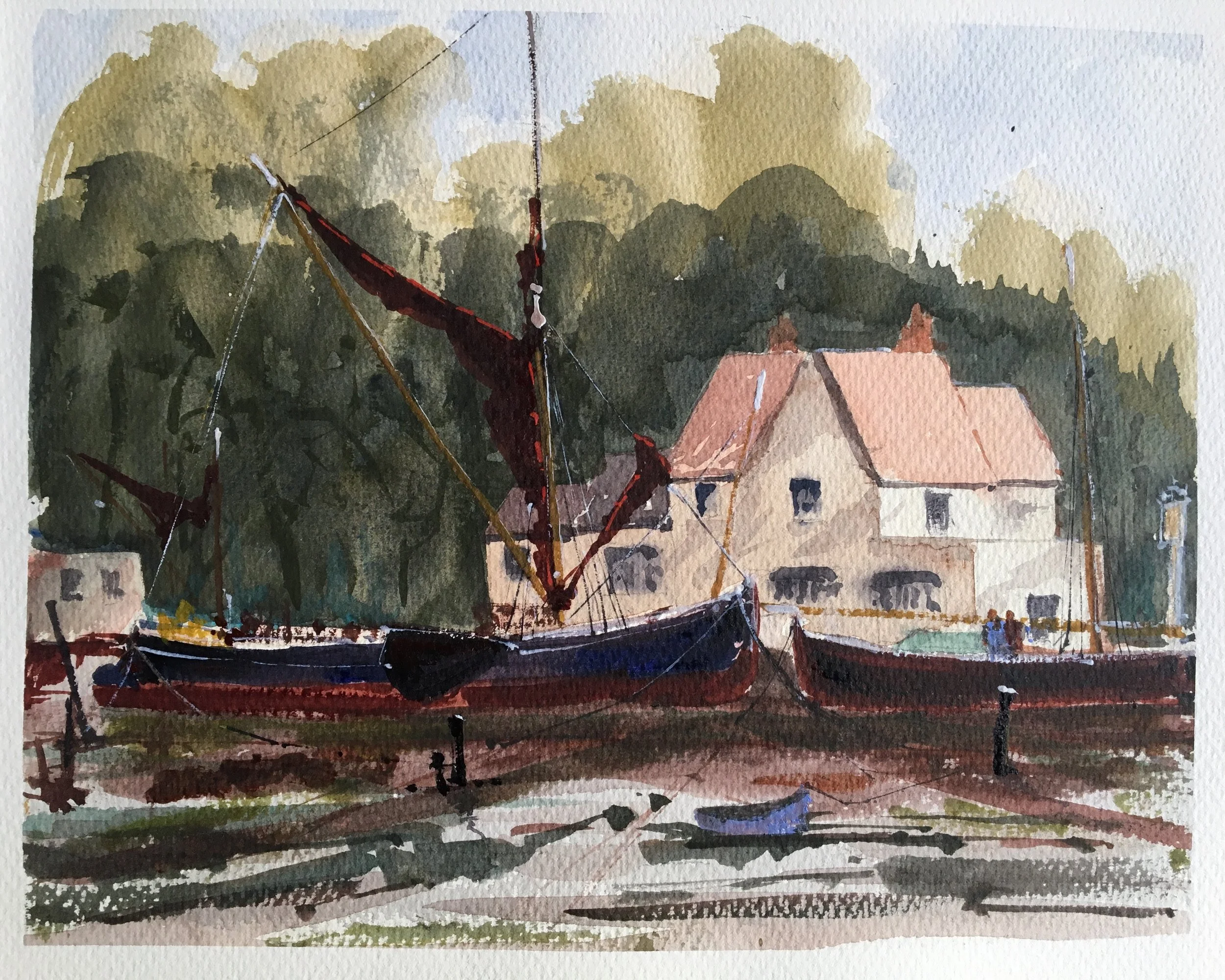 Thames Barges at Rest on the Hard by The Butt and Oyster Pub