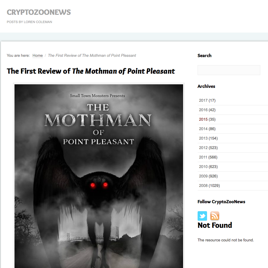 Review: Cryptozoonews In this review of The Mothman of Point Pleasant by Loren Coleman, Loren mentions Brandon’s score: “From the first overhead shots of the drone cinematography by Zac Palmisano showing the poverty-filled landscape of the area, through the haunting music of Brandon Dalo’s reflecting the devastated surroundings, the film gives a sense of foreboding in Point Pleasant.”