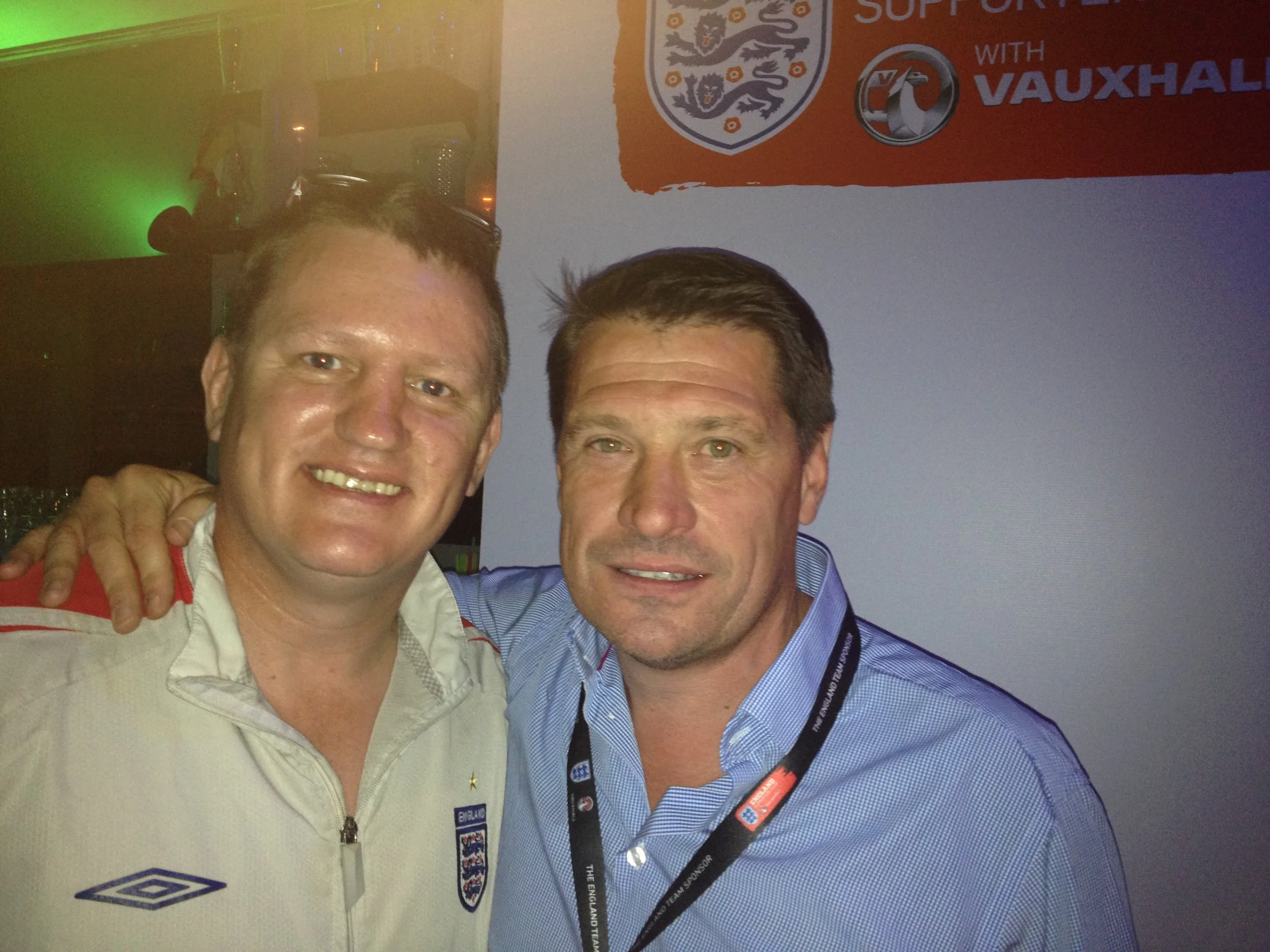 Getting a shoulder massage from 'Tony Cottee'