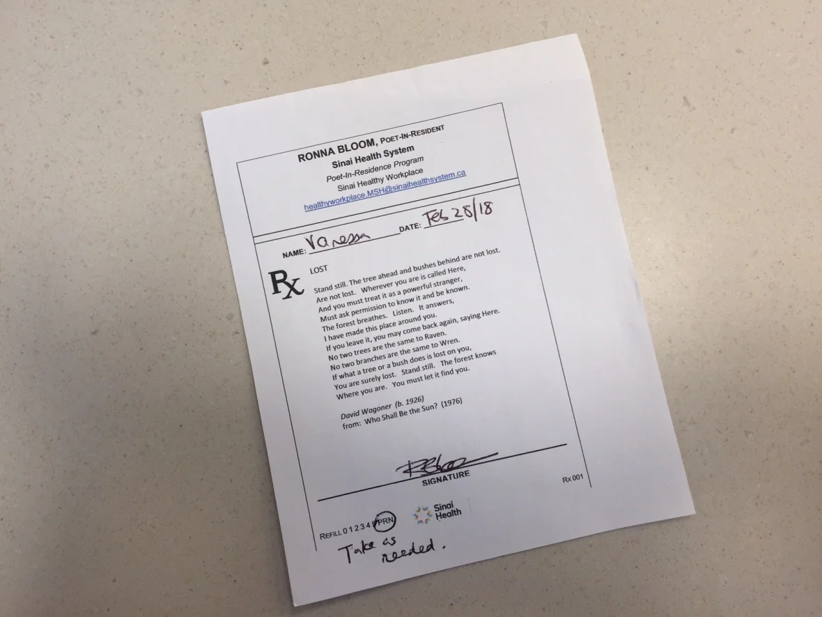 Poem prescribed for CBC q producer Vanessa Greco