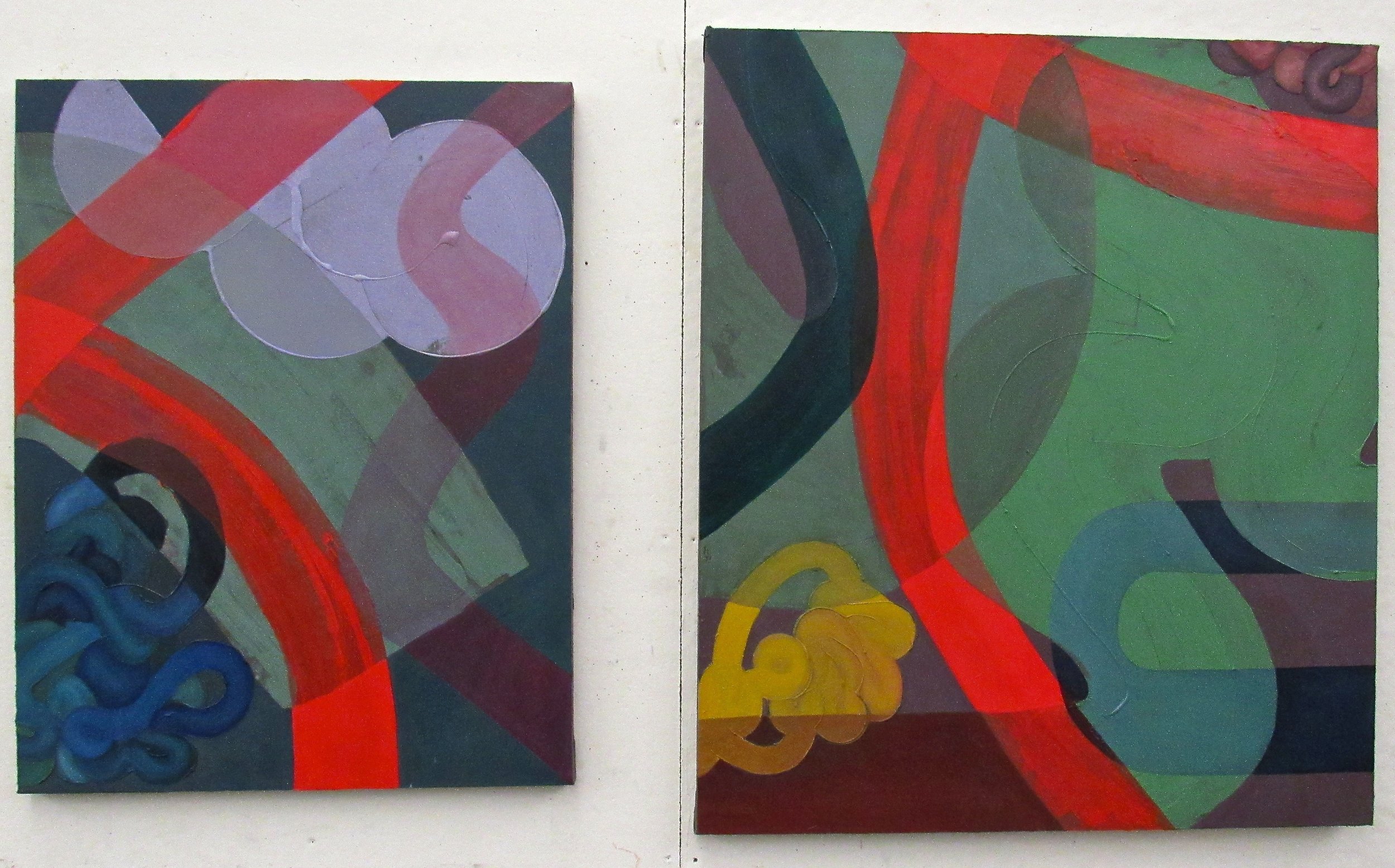   Criss Cross   40 x 36" and 54 x 40"  Acrylic and oil on canvas (diptych)  2016 