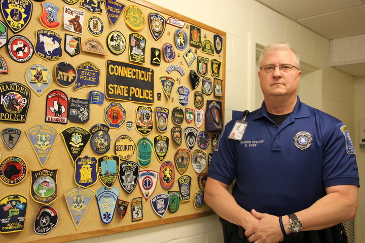 Officer Bradley Bopp in the Public Saftey Office. Photo by Dorah Labatte 