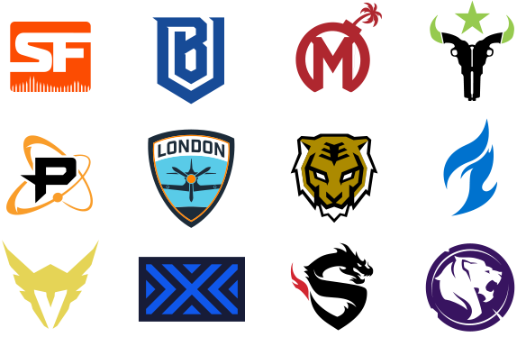The Logos of All 12 Teams in The Overwatch League. Picture Via The Overwatch League