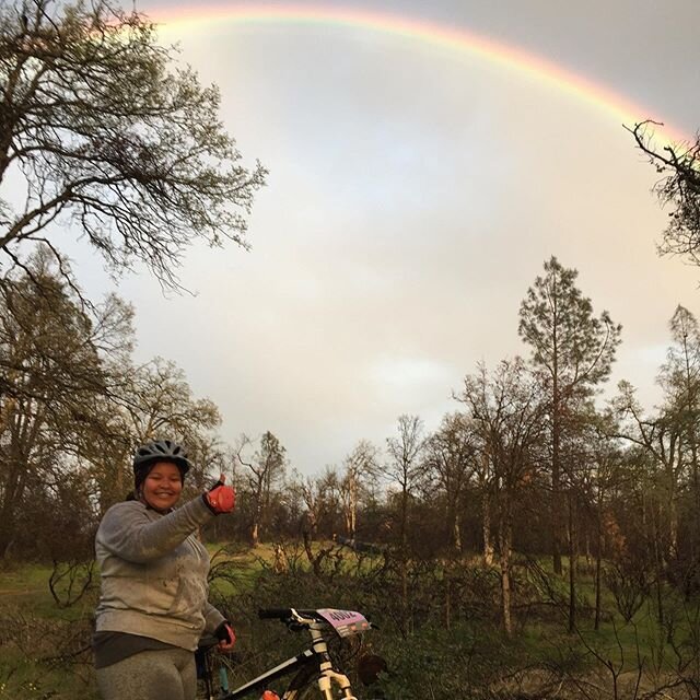 Asia pre-rode the course this afternoon in the rain. It was her first time riding singletrack, first time riding in the rain and first time seeing a double rainbow. Whoa! #richmondcomposite