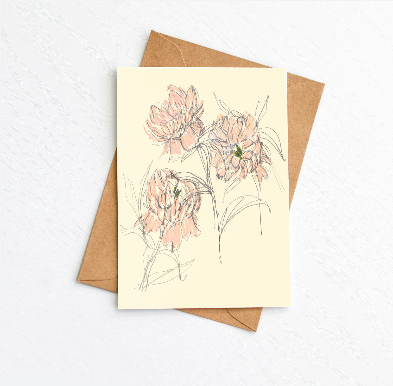 Peonies Sketch A2 Card