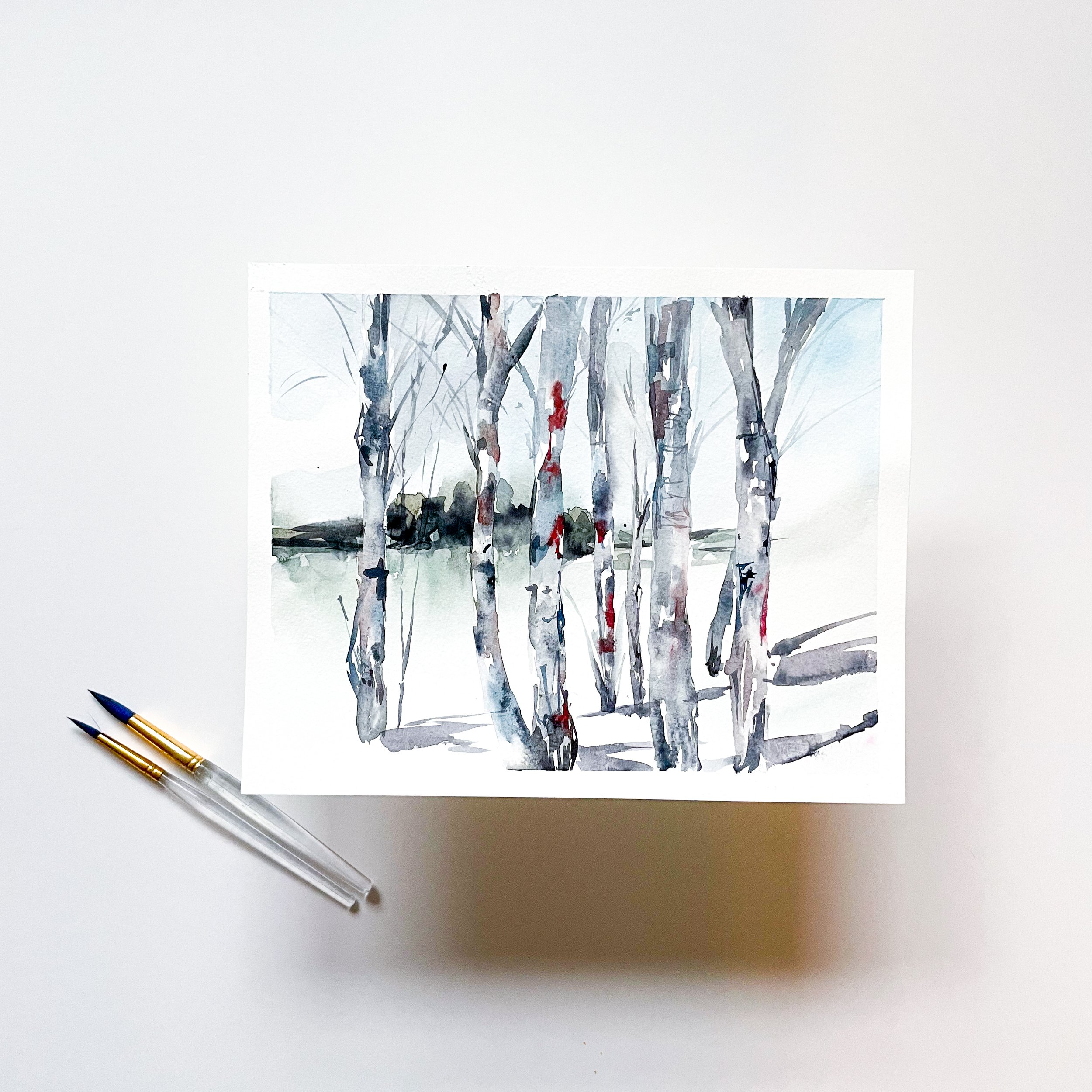 Winter Birch Forest in Watercolor with Rochester Brainery