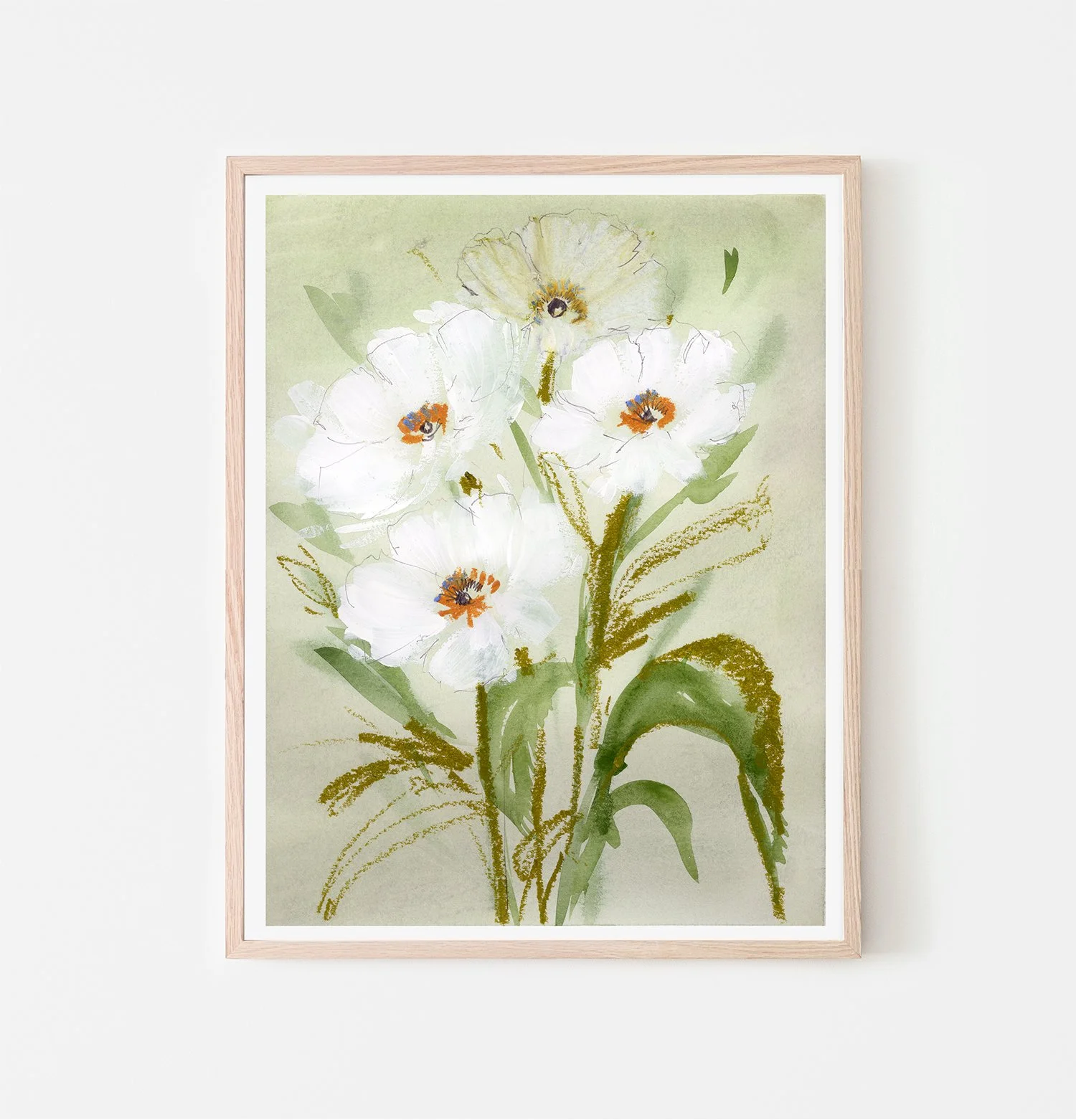 White Cosmos Cluster •  Watercolor Print
