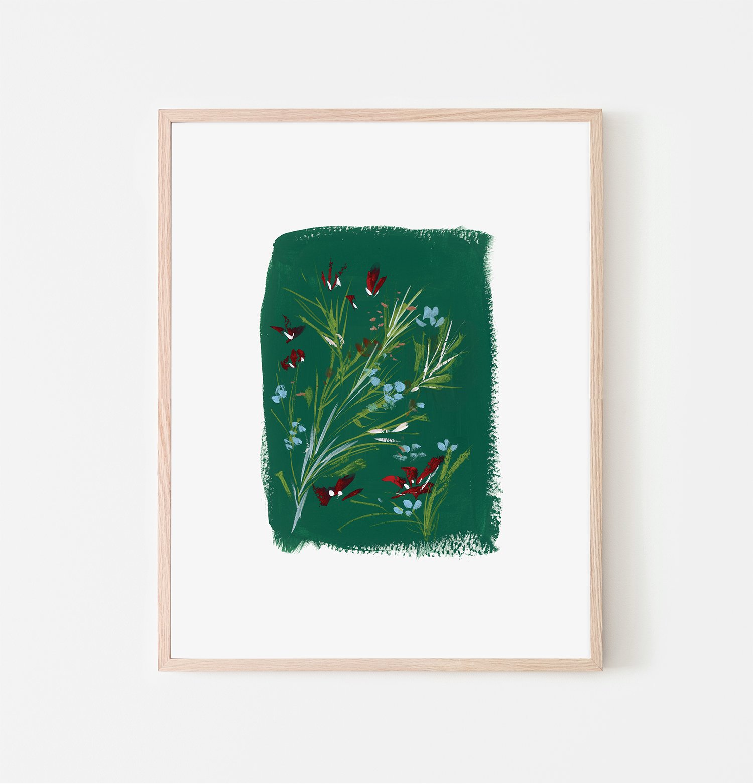 Poinsettia in Evergreen-8x10-Vertical-floating-skinny-wood-raw-frame.jpg