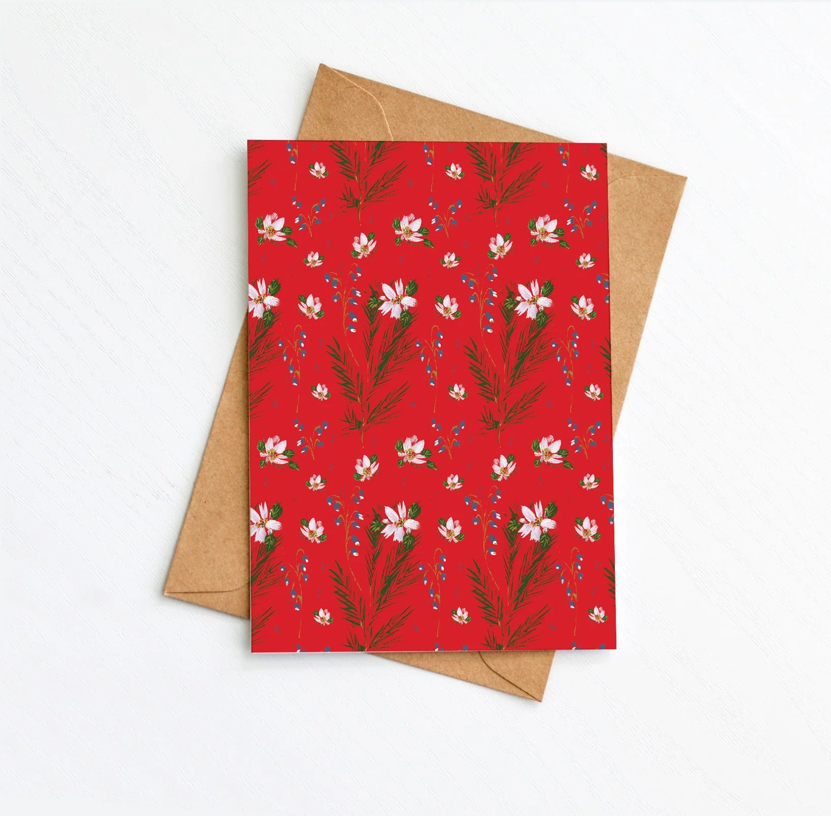 White Poinsettia Red Pattern - Holiday Card