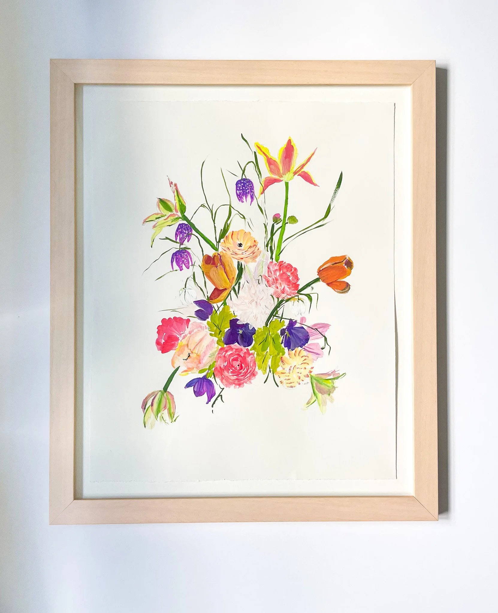 Bold Arrangement-Bouquets Collection- Original Gouache- 20"x24" Maple Frame-1.jpg