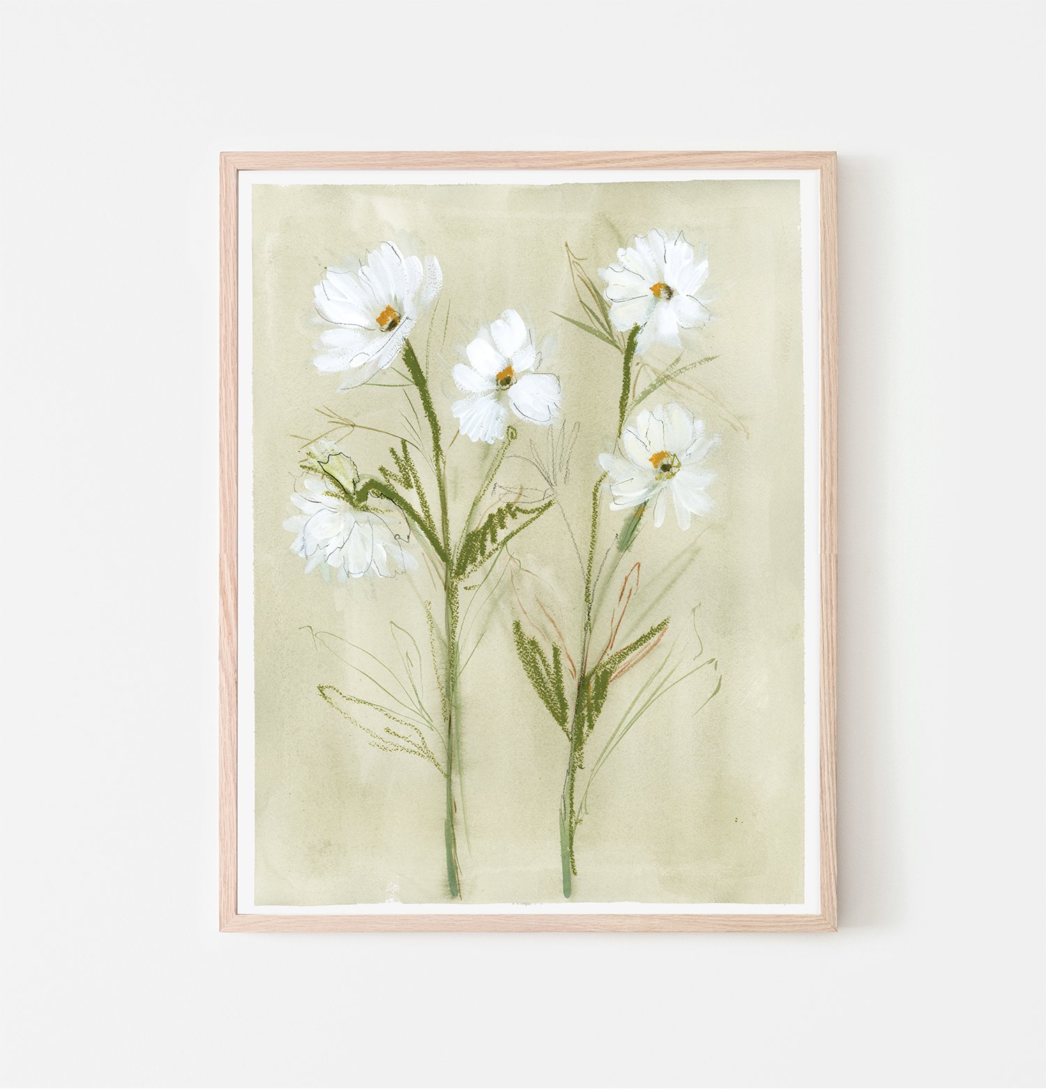Muted White Floral 1 •  Watercolor Print