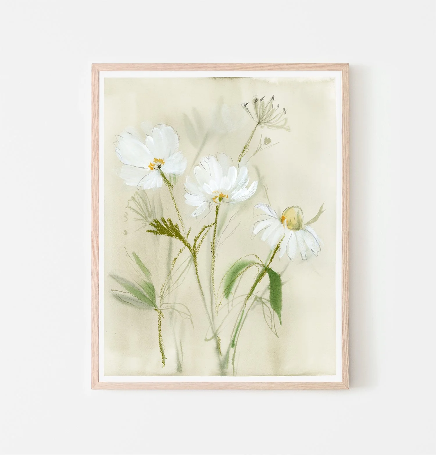 Muted White Floral 2 •  Watercolor Print