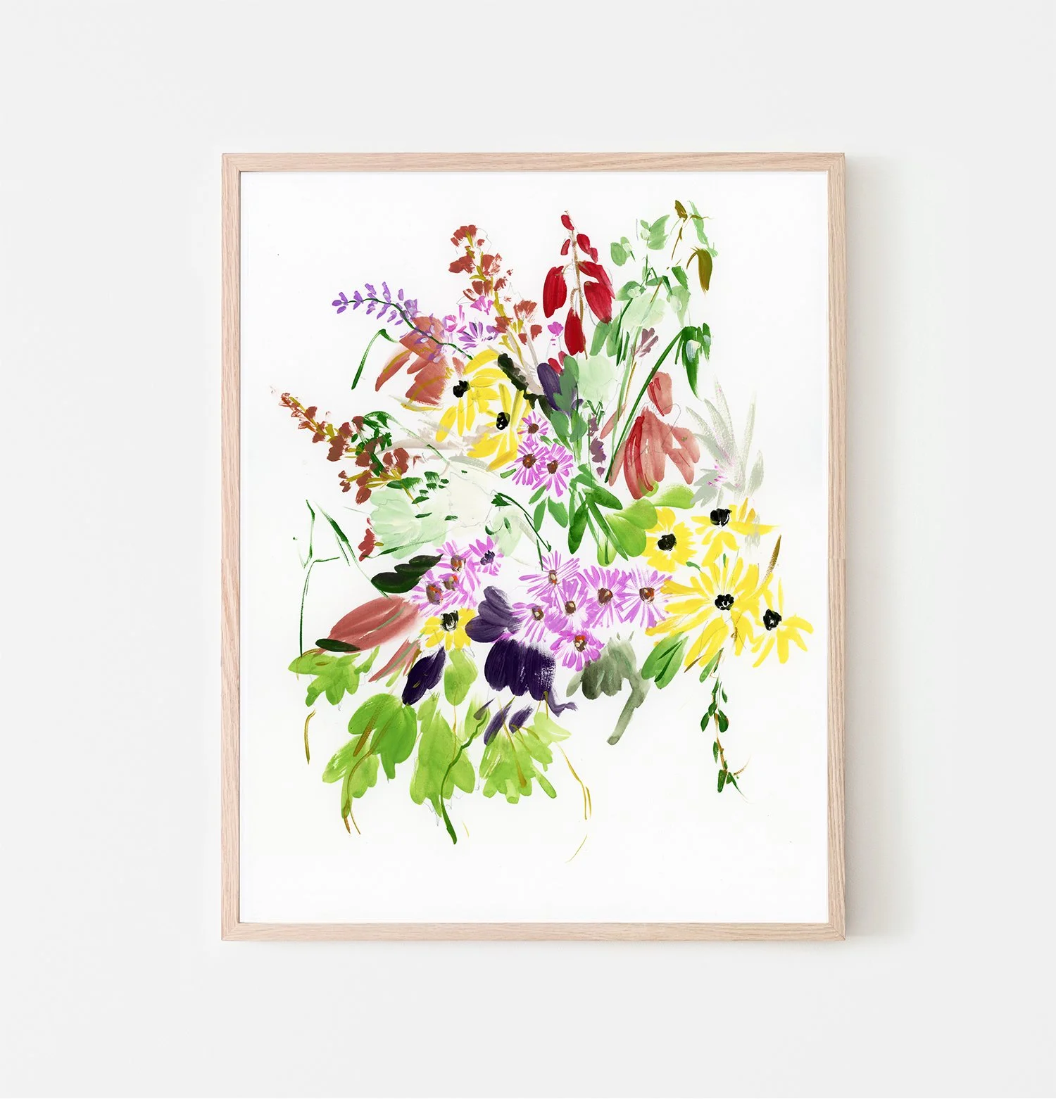 Black-Eyed Susan Bouquet Left-Vertical-floating-skinny-wood-raw-frame.jpg