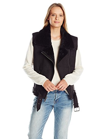 Dolce Vita Women's Faux Suede and Faux Shearling Combo Maelle Moto Vest