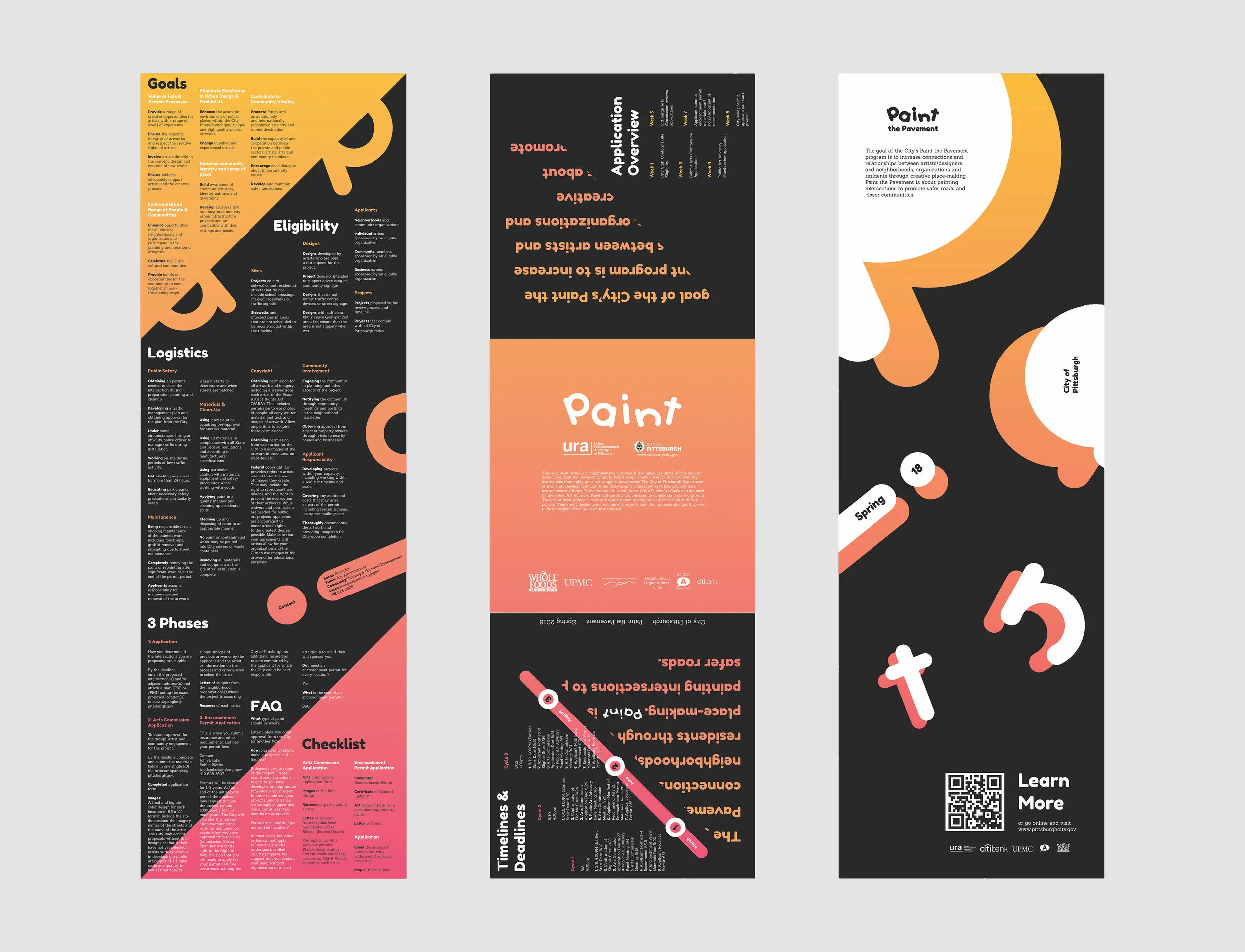 From left to right: pamphlet inside, pamphlet outside, poster