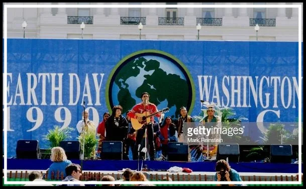 Native American musician Robby Romero, of the group Red Thunder, performs onstage an Earth Day rally on the US Capitol grounds, Washington DC, April 22, 1990. (Photo by Mark Reinstein/Corbis via Getty Images)