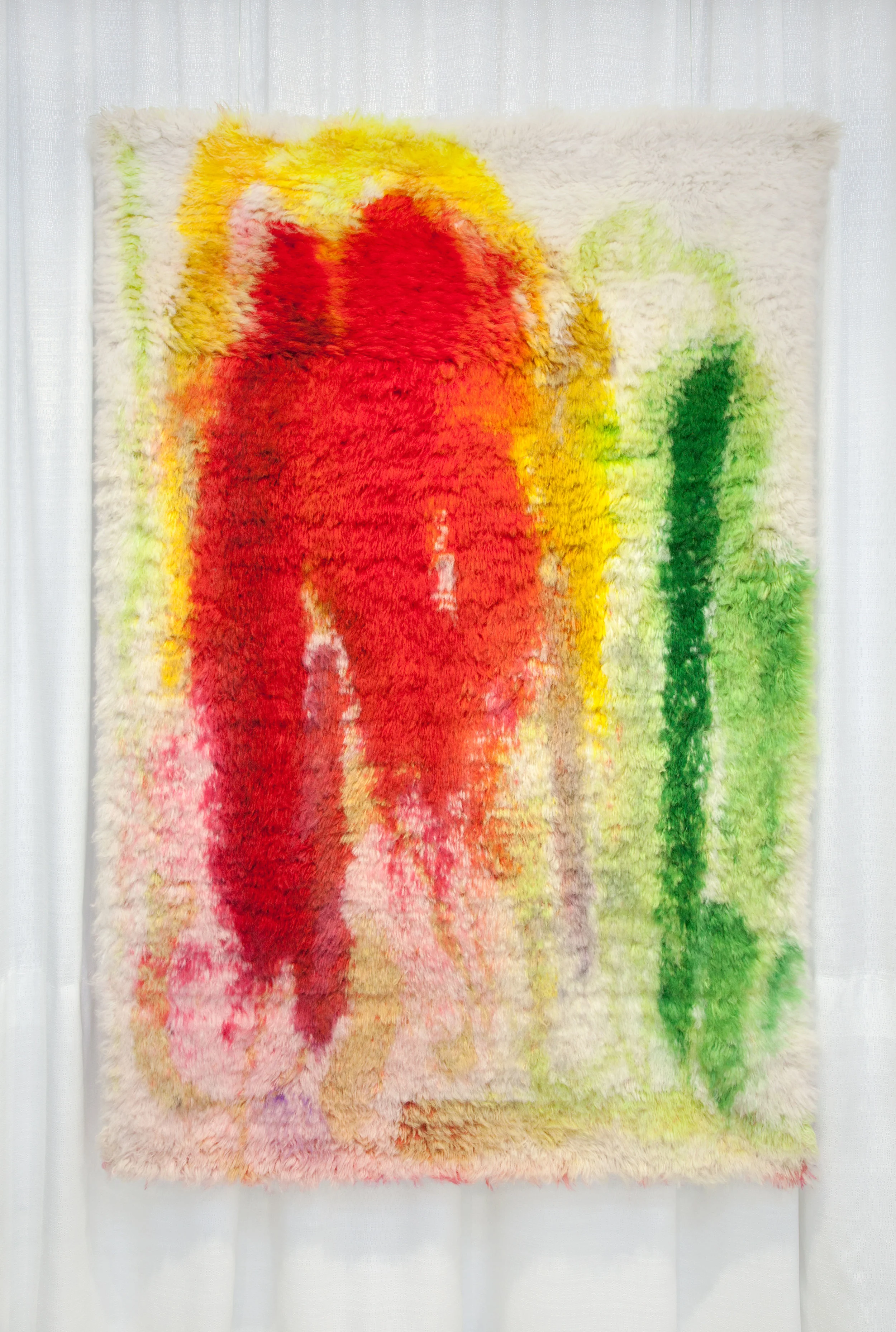 Looks like wiping, 2017, wool rug, acid dye, hairspray.5′ x7′