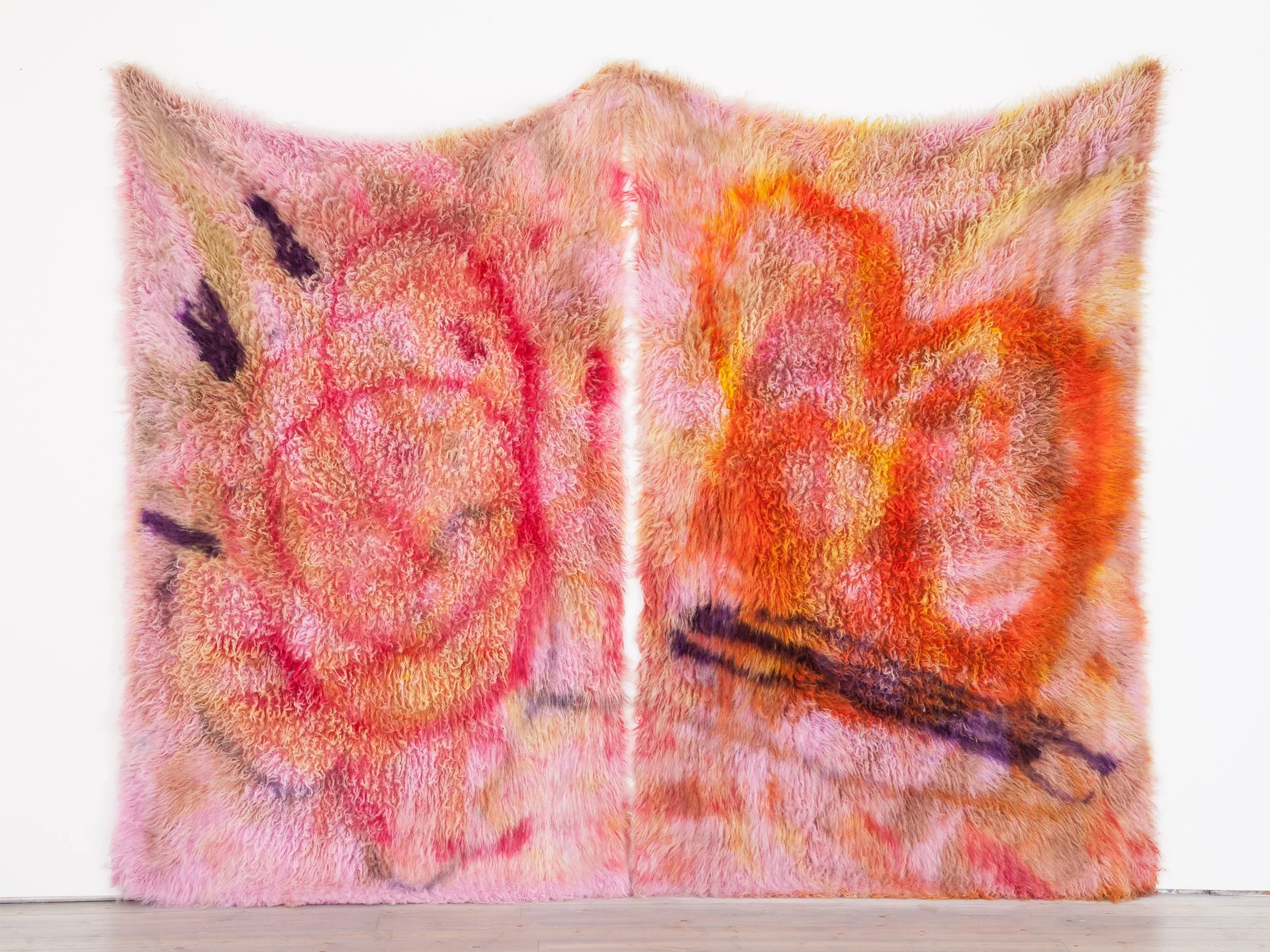Diluted Delusion, 2014, logwood, acid dye, dye stripper, wool rug, 10’x 8’