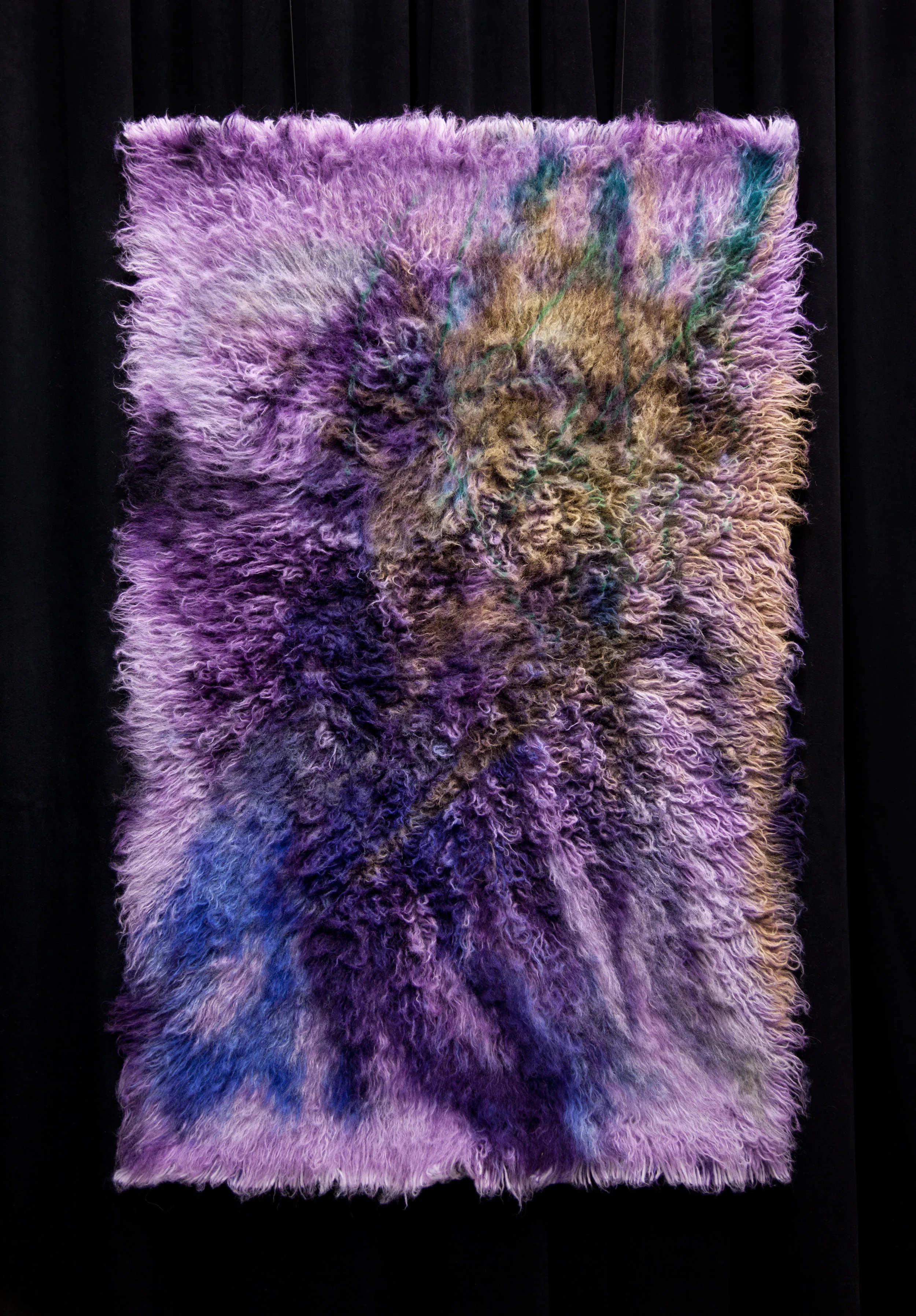Silver and Gold. 2017, wool rug, acid dye, hairspray, chalk.4’x6’