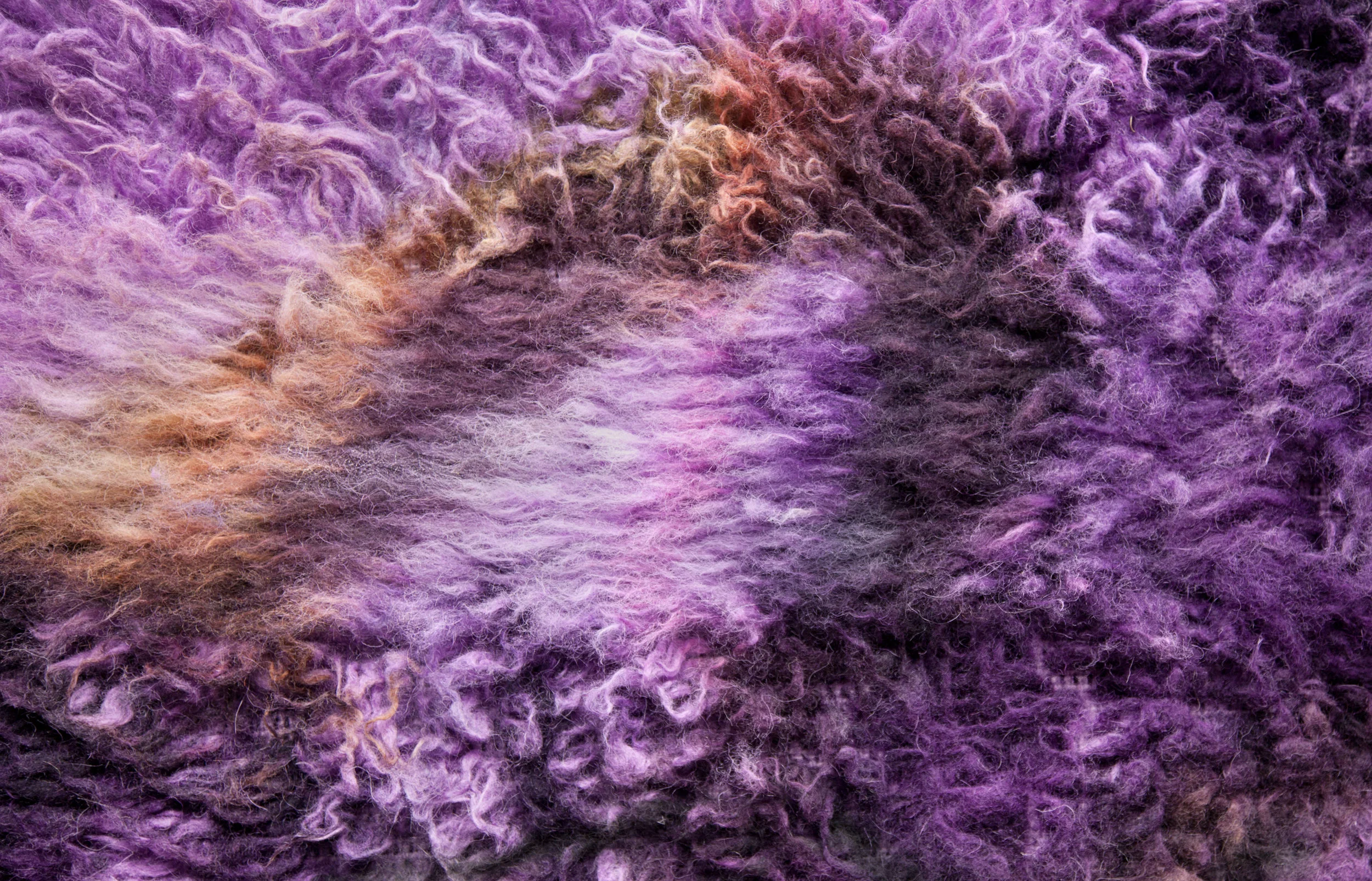 (Detail) Iron and Steel, 2017, wool rug, acid dye, hairspray, chalk.