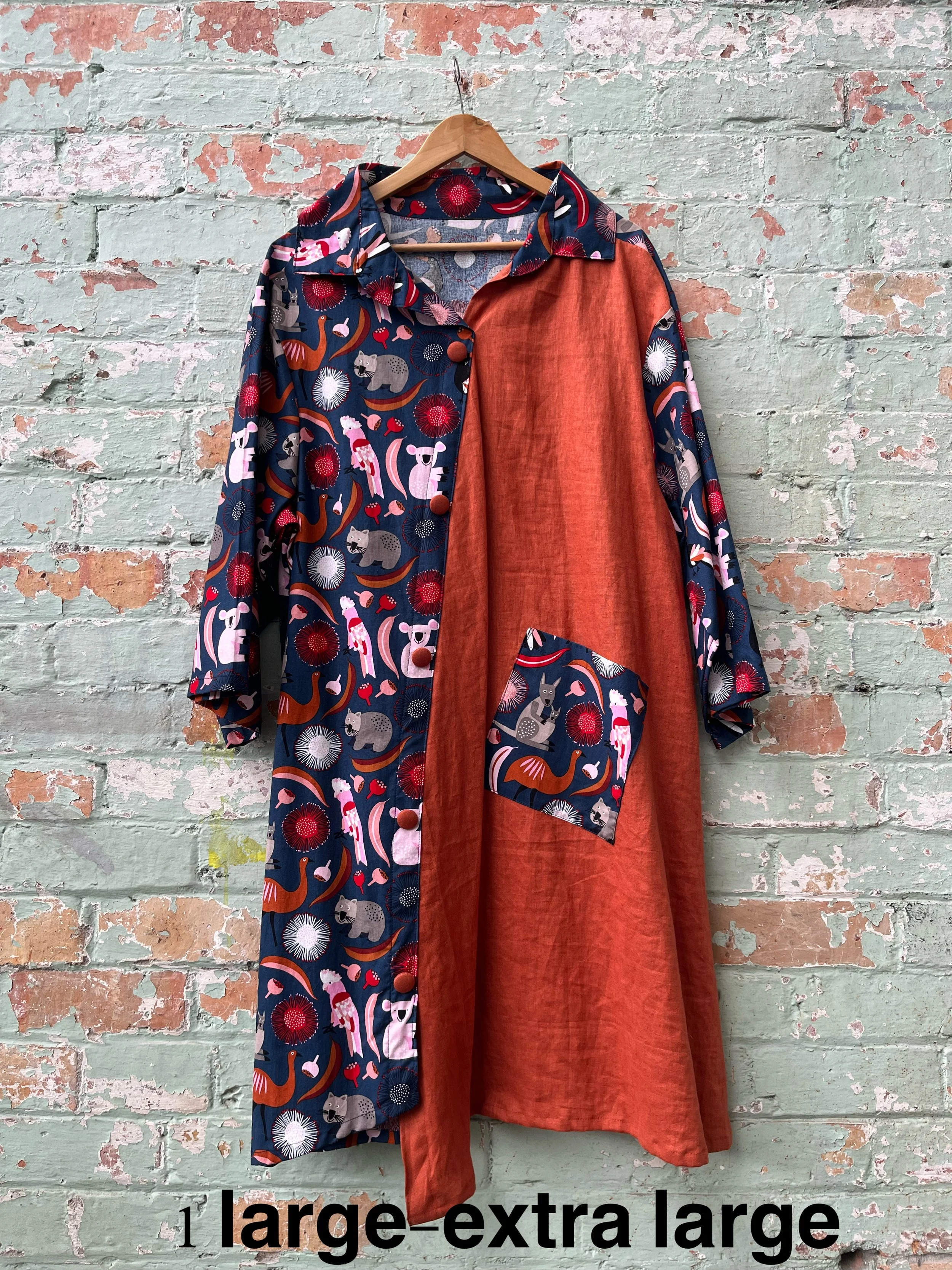 aussie animals & rust linen dress.JPG