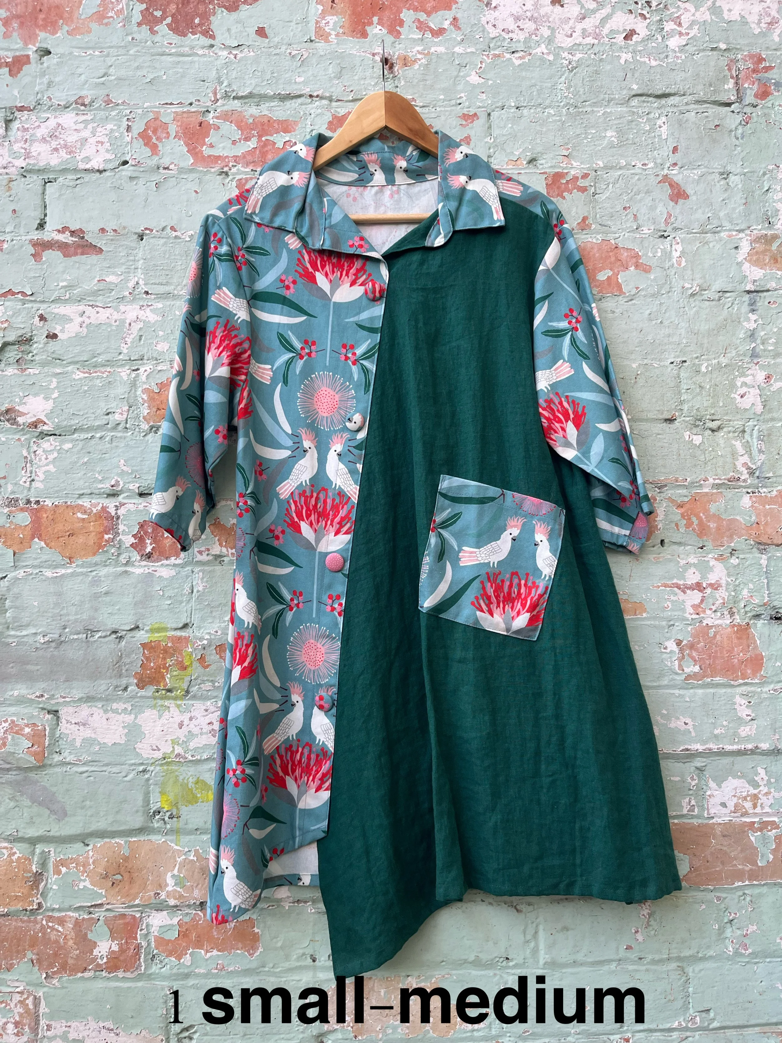 cockatoo & dark green linen dress.JPG